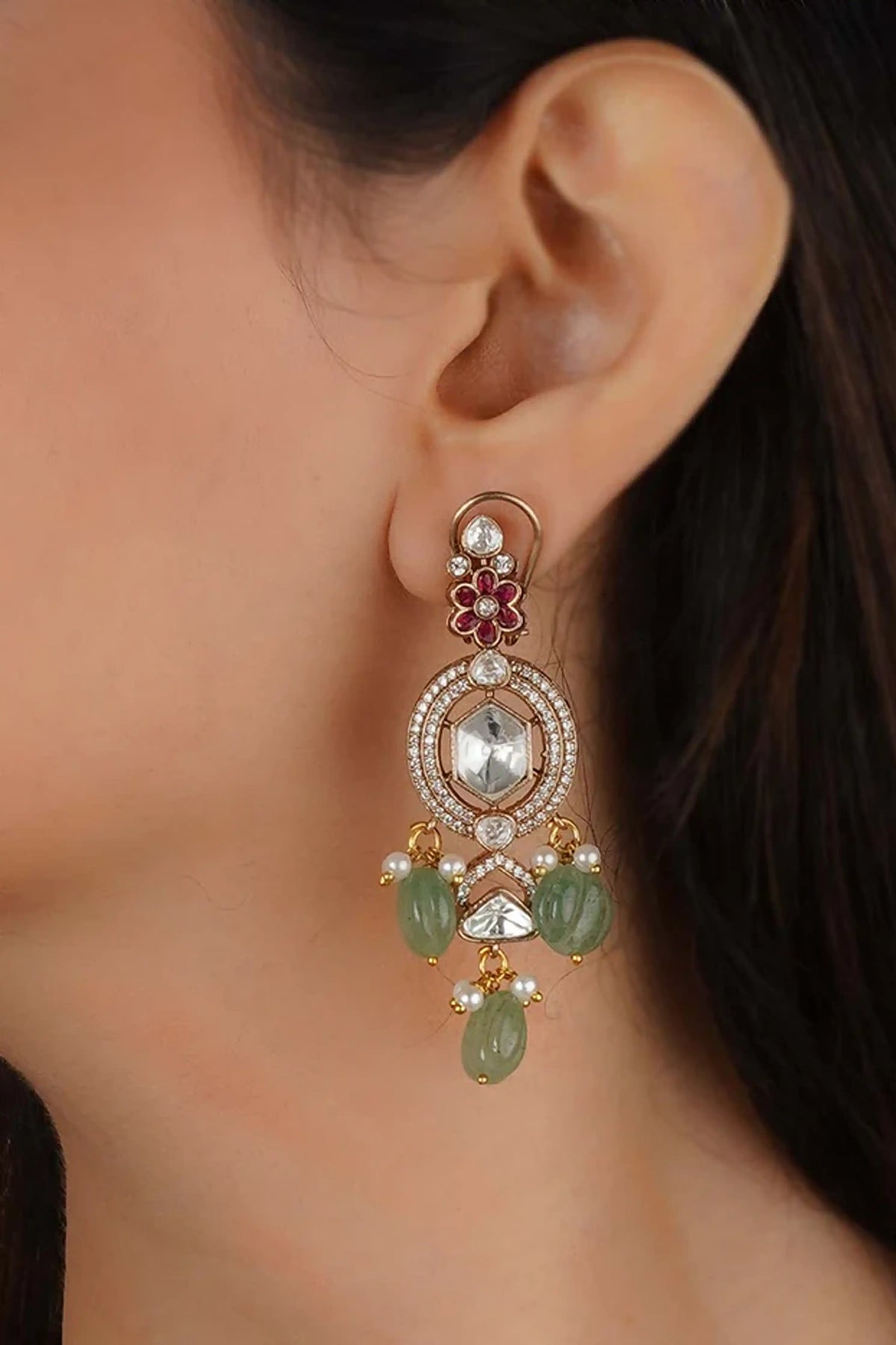 Pink Faux Polki Necklace Set