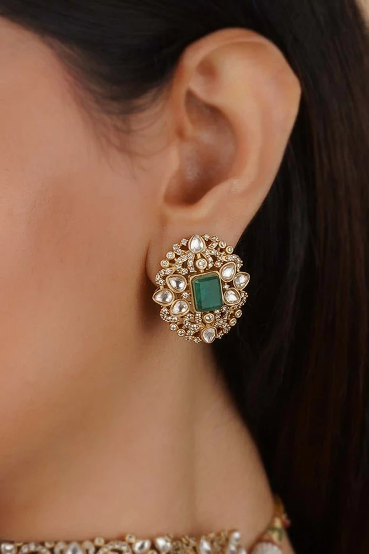 Green Faux Polki Necklace Set