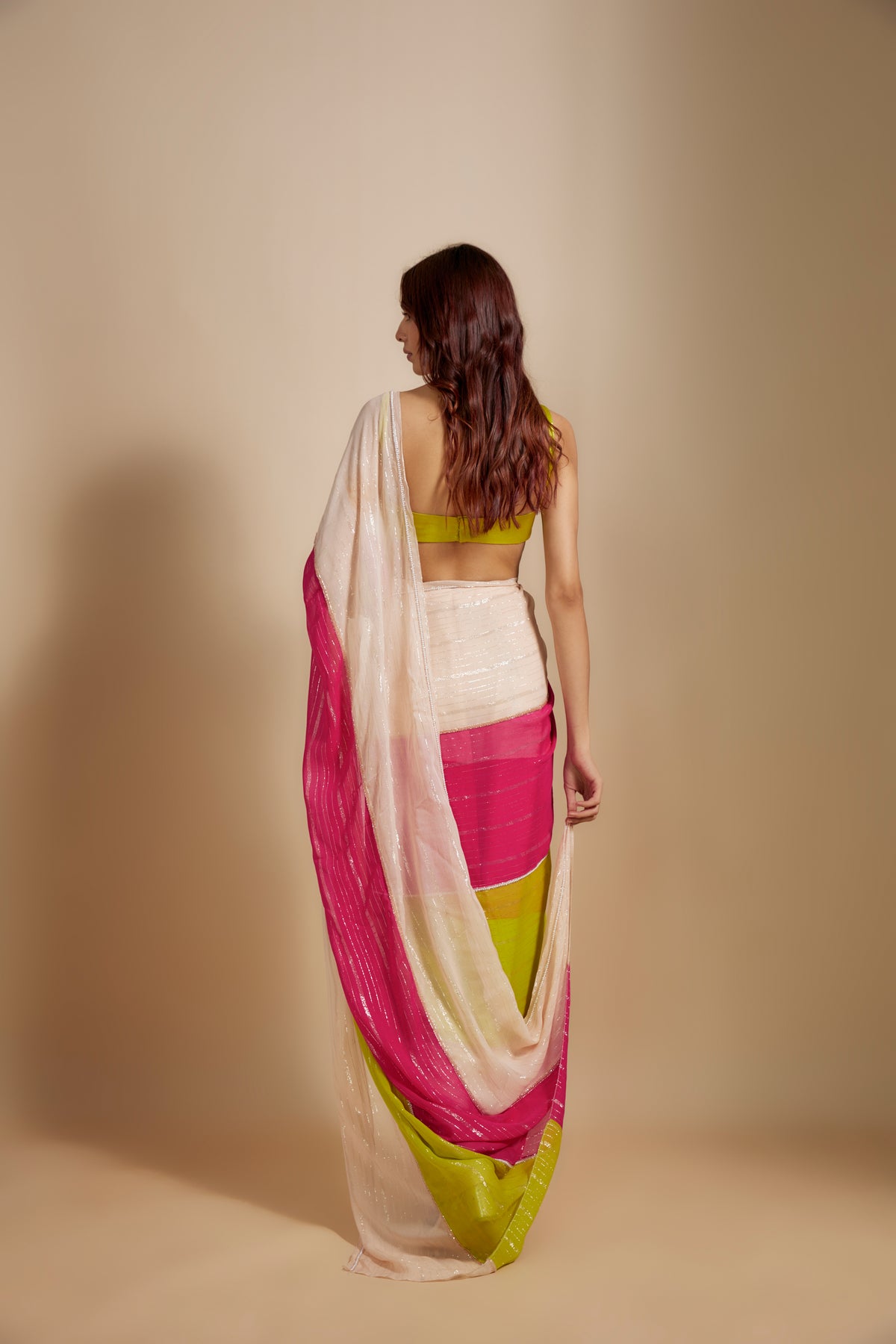 Multi-Colour Pre-Draped Embroidered Saree