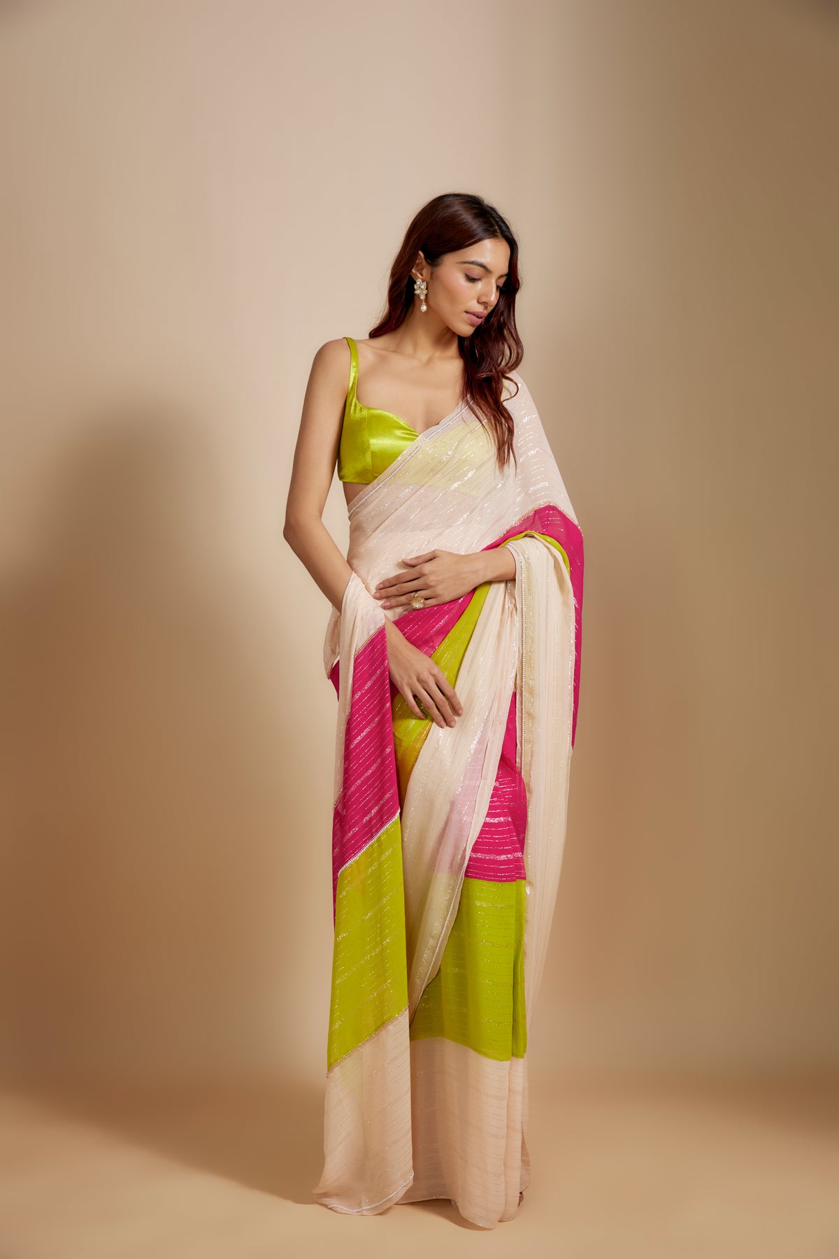 Multi-Colour Pre-Draped Embroidered Saree