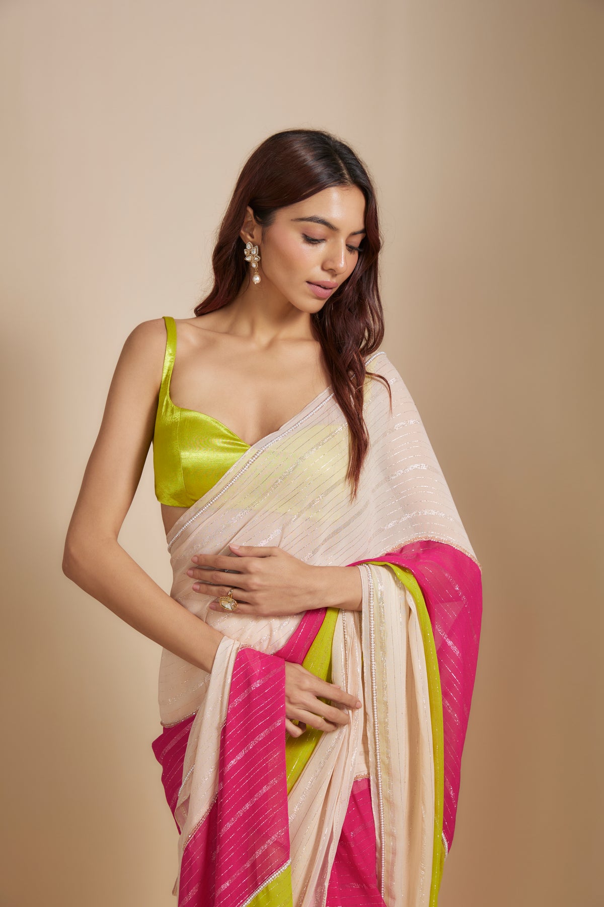 Multi-Colour Pre-Draped Embroidered Saree