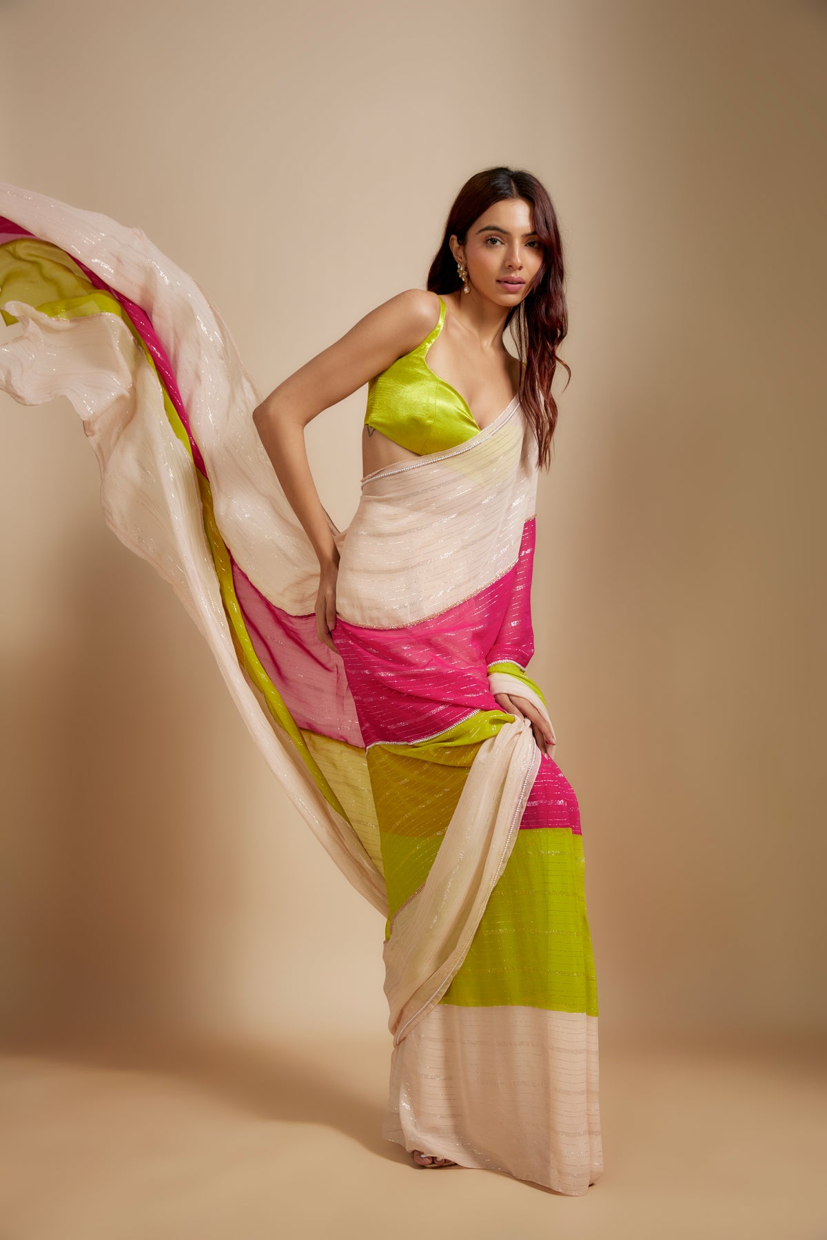 Multi-Colour Pre-Draped Embroidered Saree