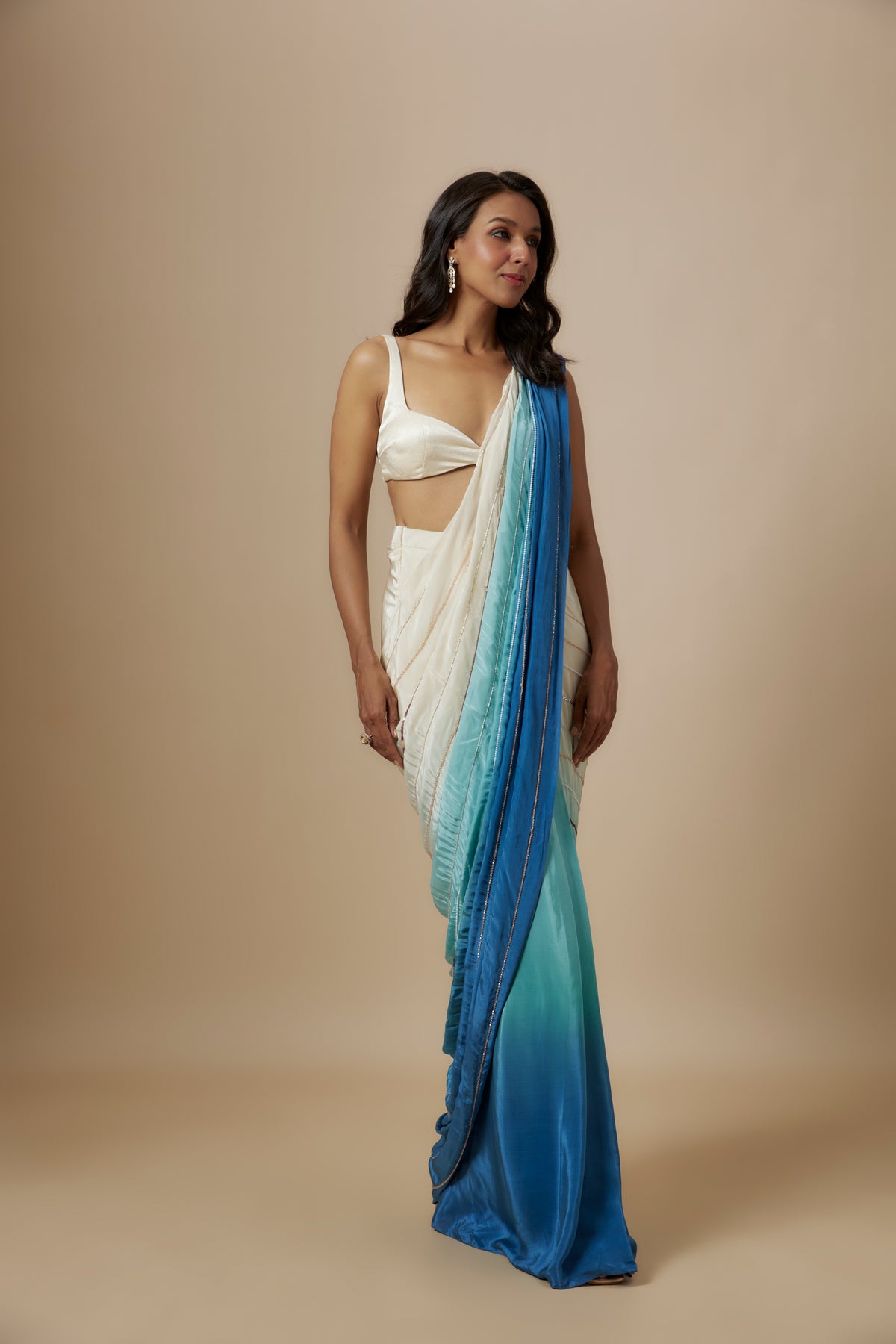 Ombre Pre-Draped Saree With Blouse