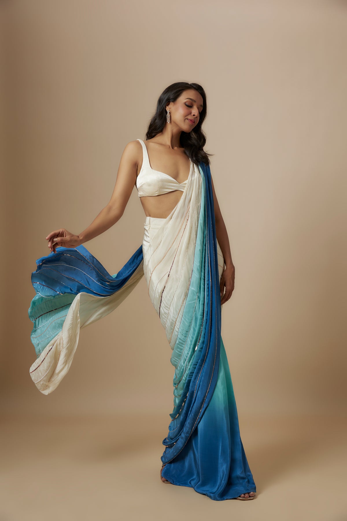 Ombre Pre-Draped Saree With Blouse