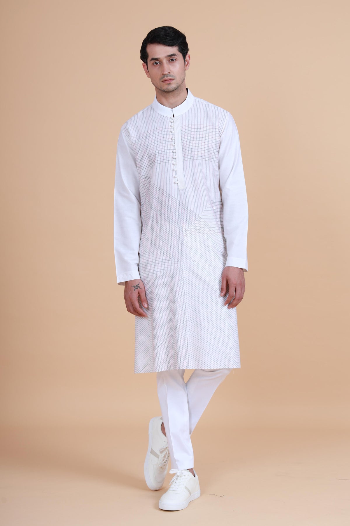 Linear Criss Cross Stitch Textured Kurta