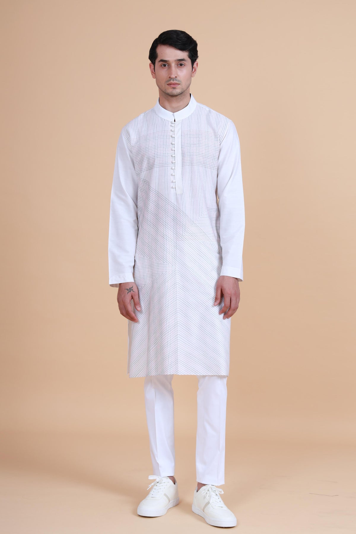 Linear Criss Cross Stitch Textured Kurta