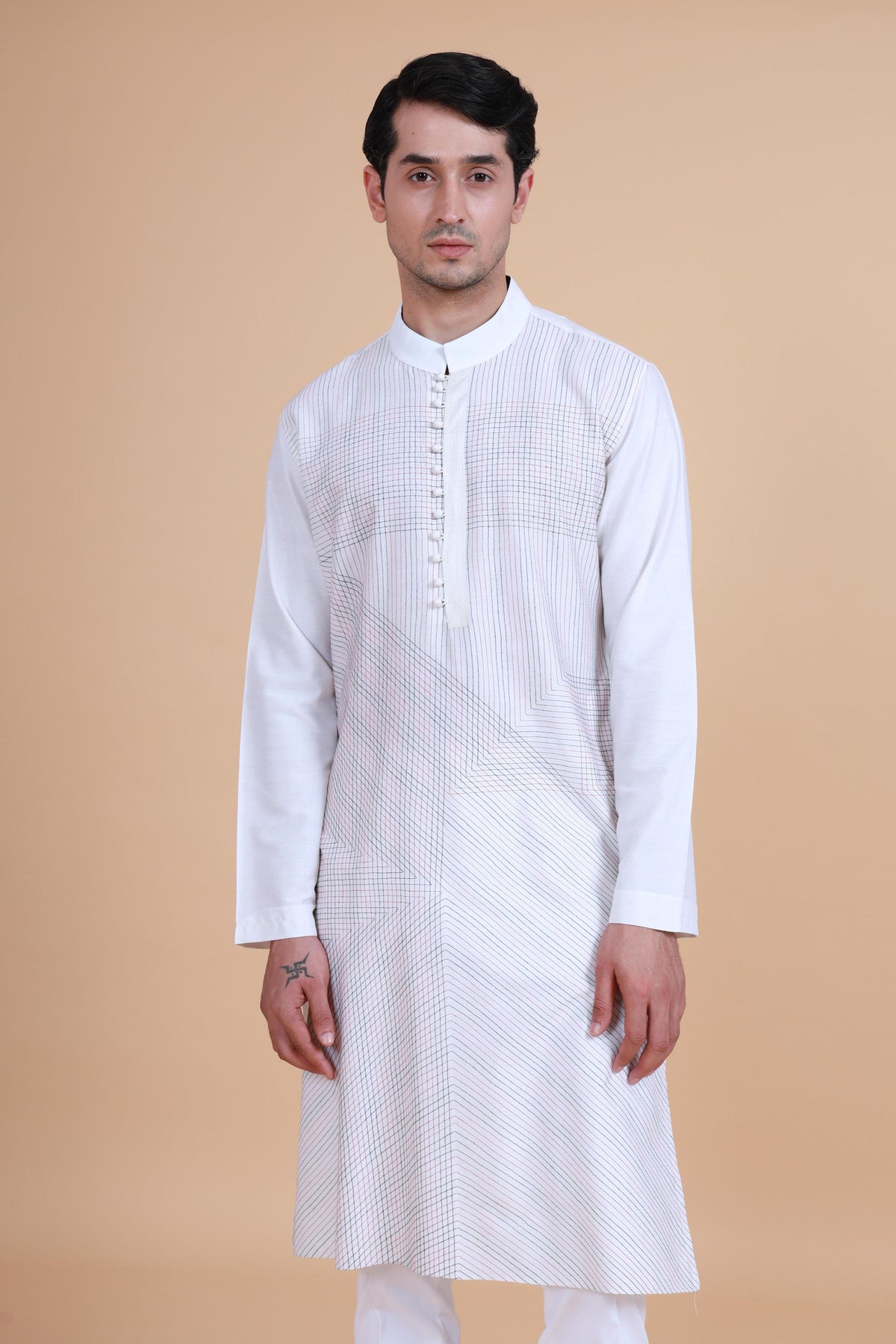 Linear Criss Cross Stitch Textured Kurta