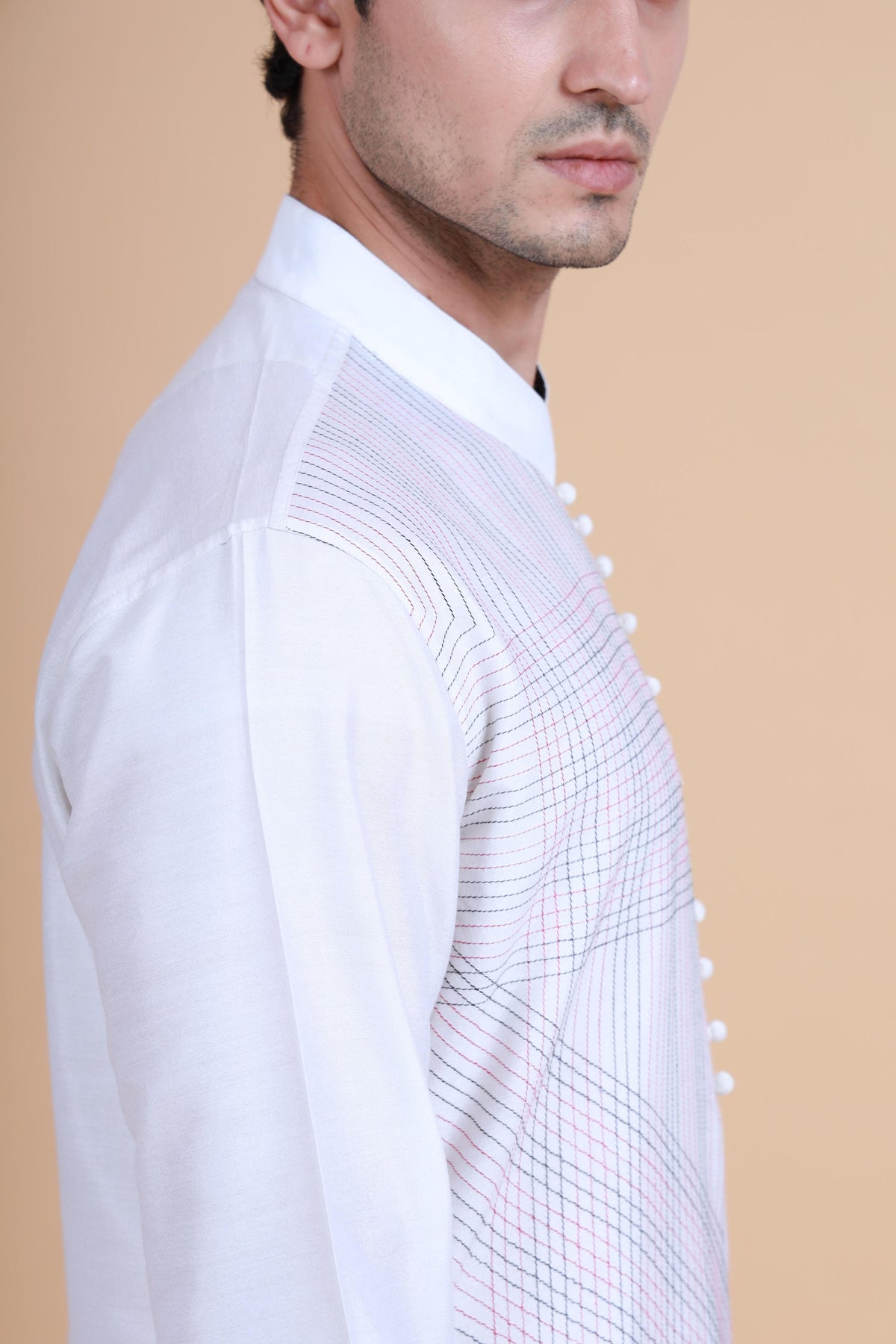 Linear Criss Cross Stitch Textured Kurta