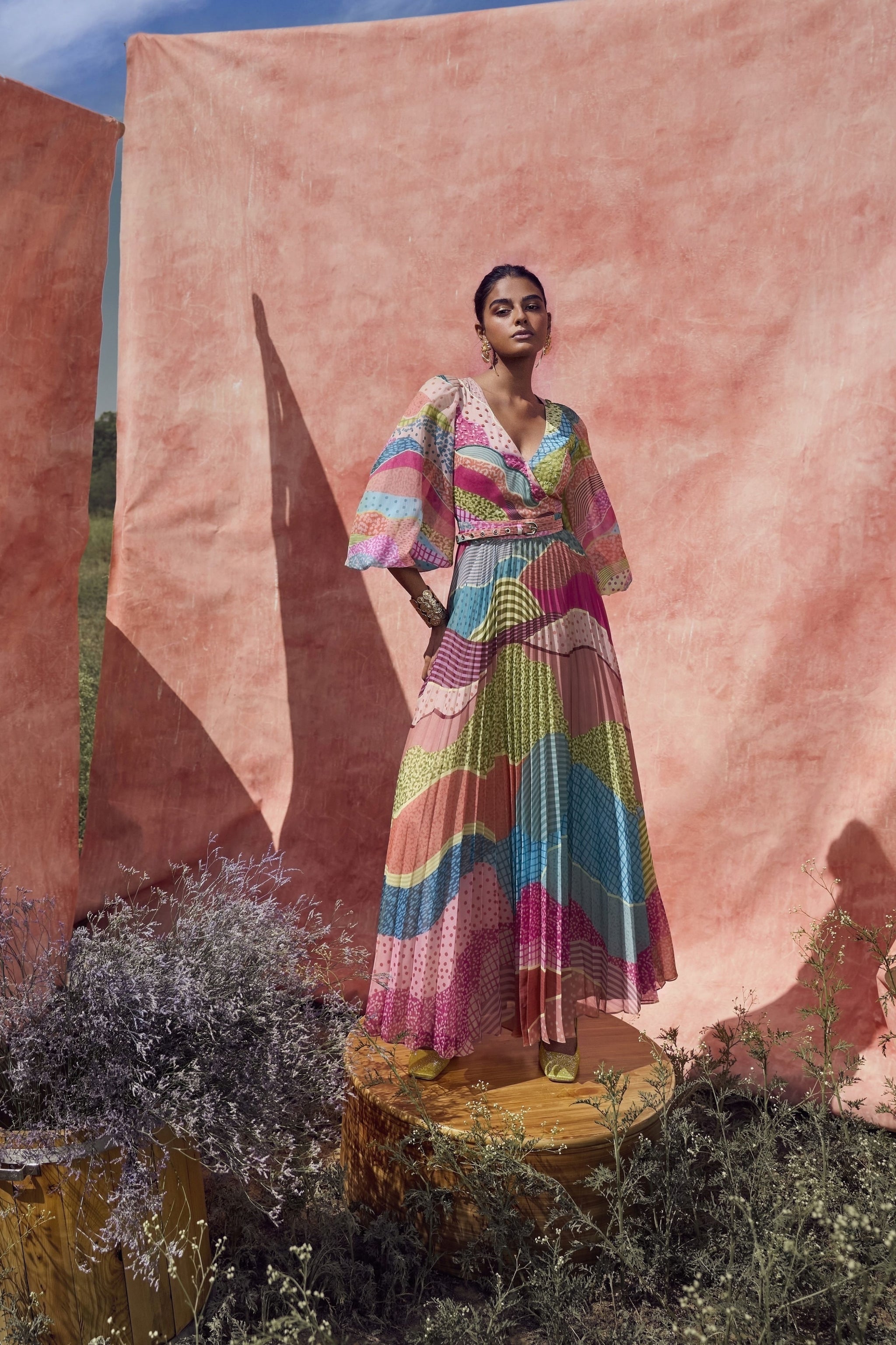 pankaj and nidhi pleated dress ORNAMENT PLEATED MAXI DRESS