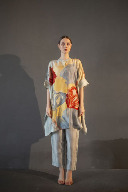 Abstract Geometric In Dupion Silk Tunics Set