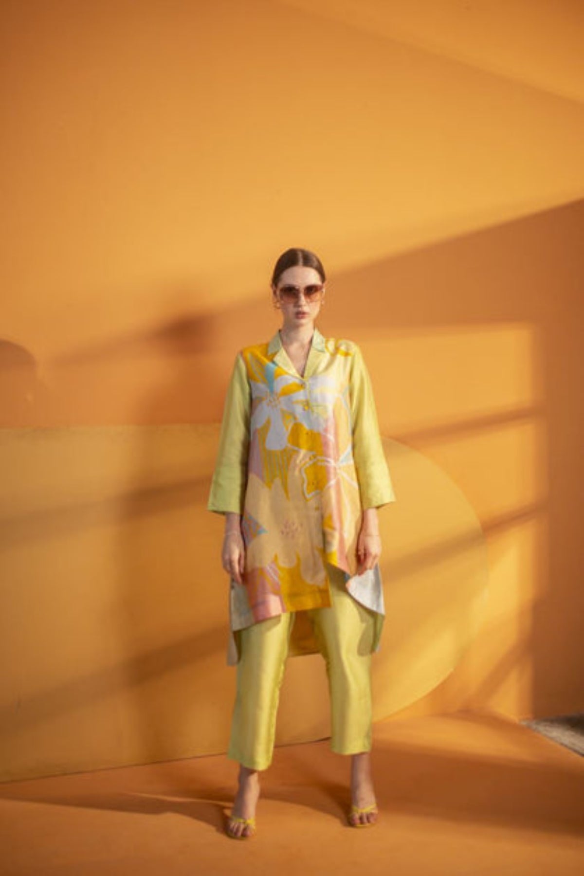 Abstract Geometric In Lime Yellow Tunics Set