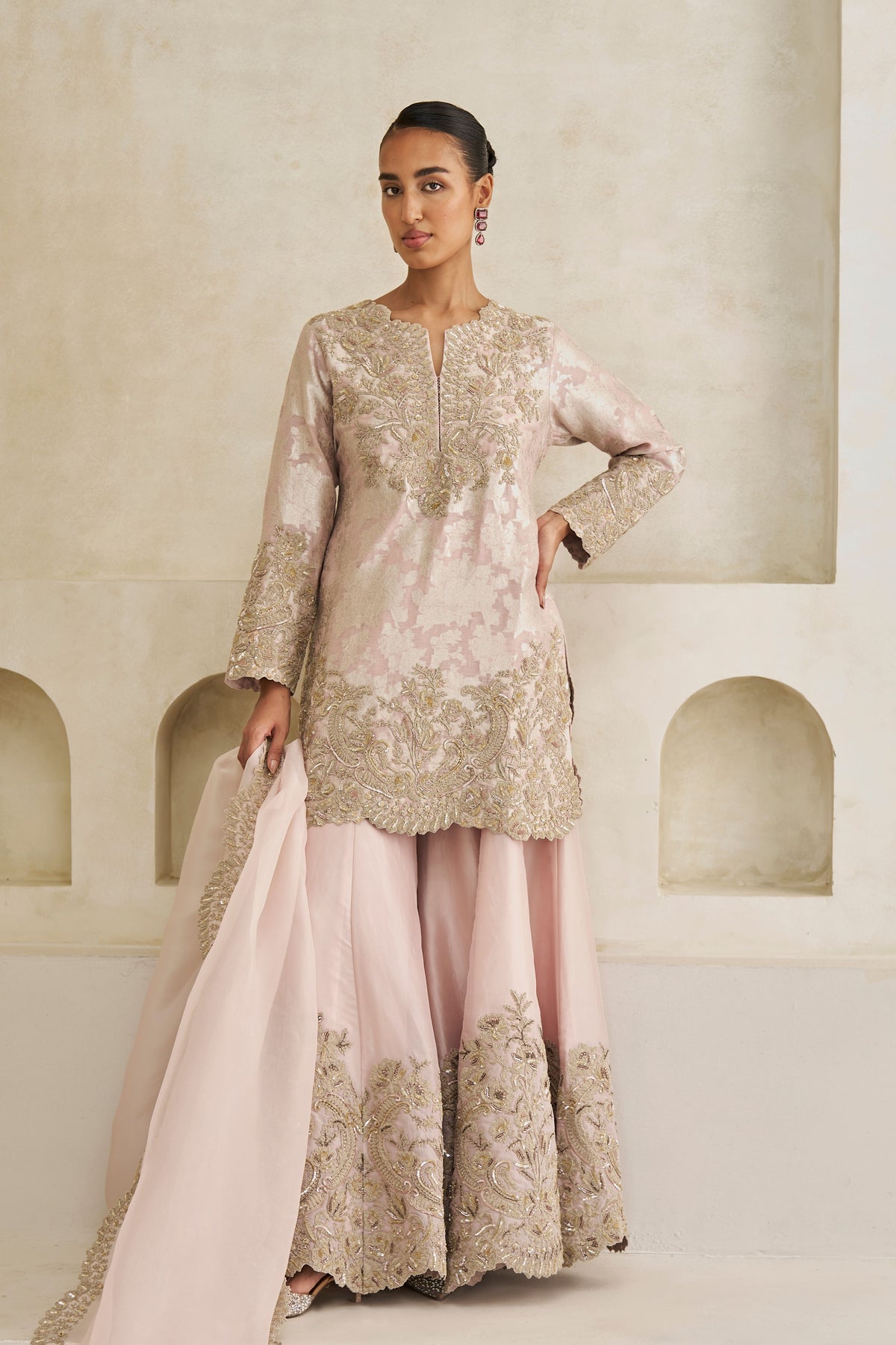 Roselle Brocade Sharara Set