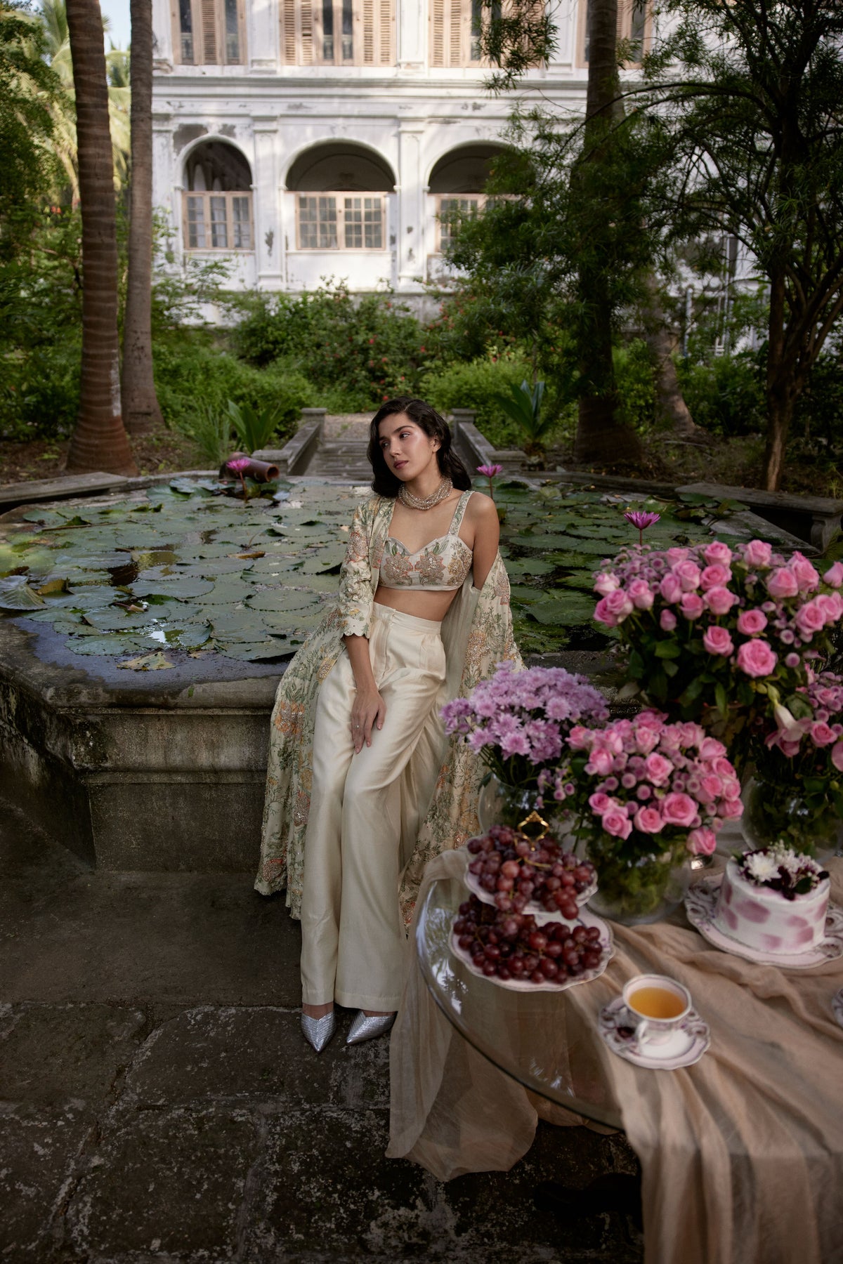 Ivory Orange Floral Jacket Set