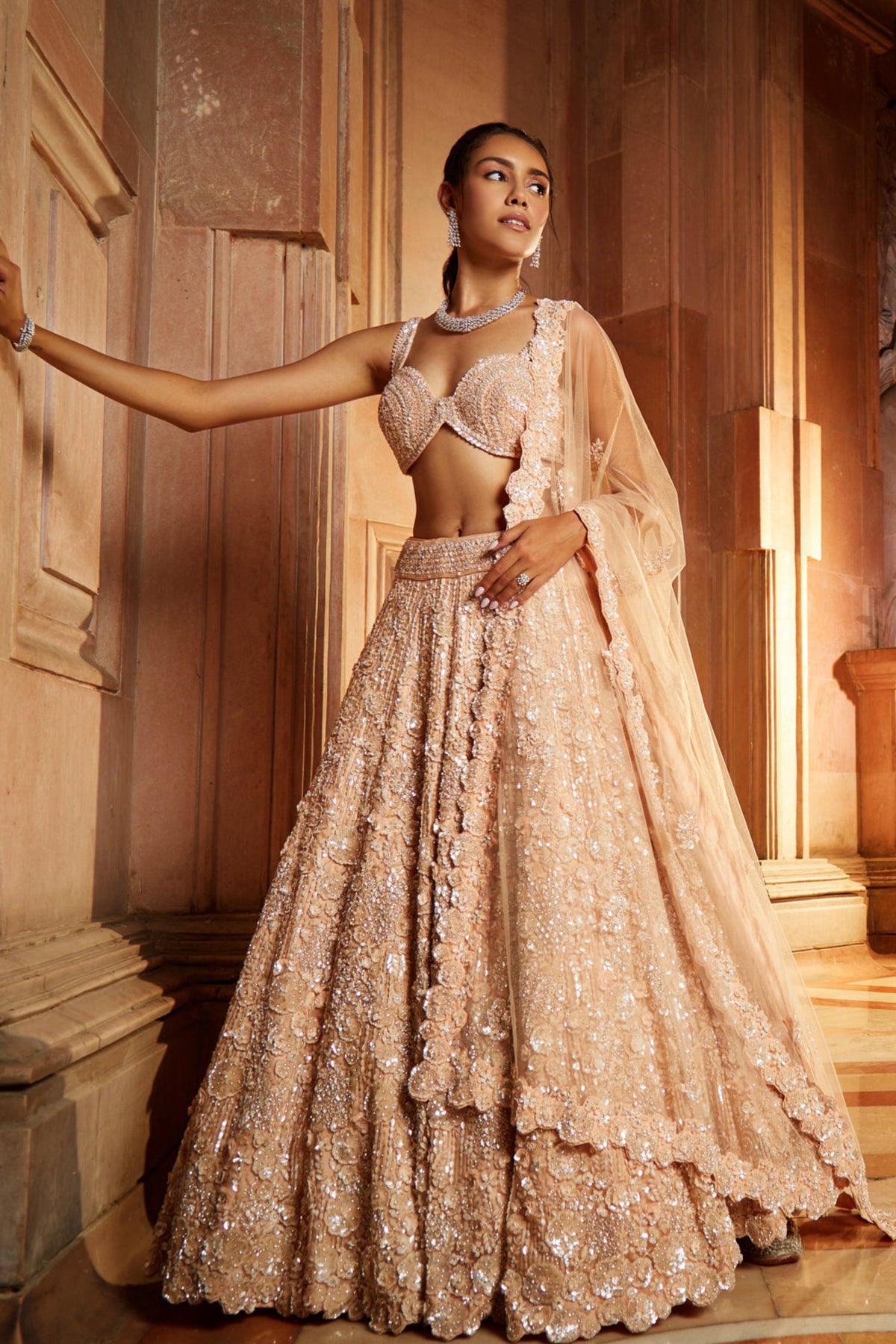 Peach Lehenga Choli Dupatta Set