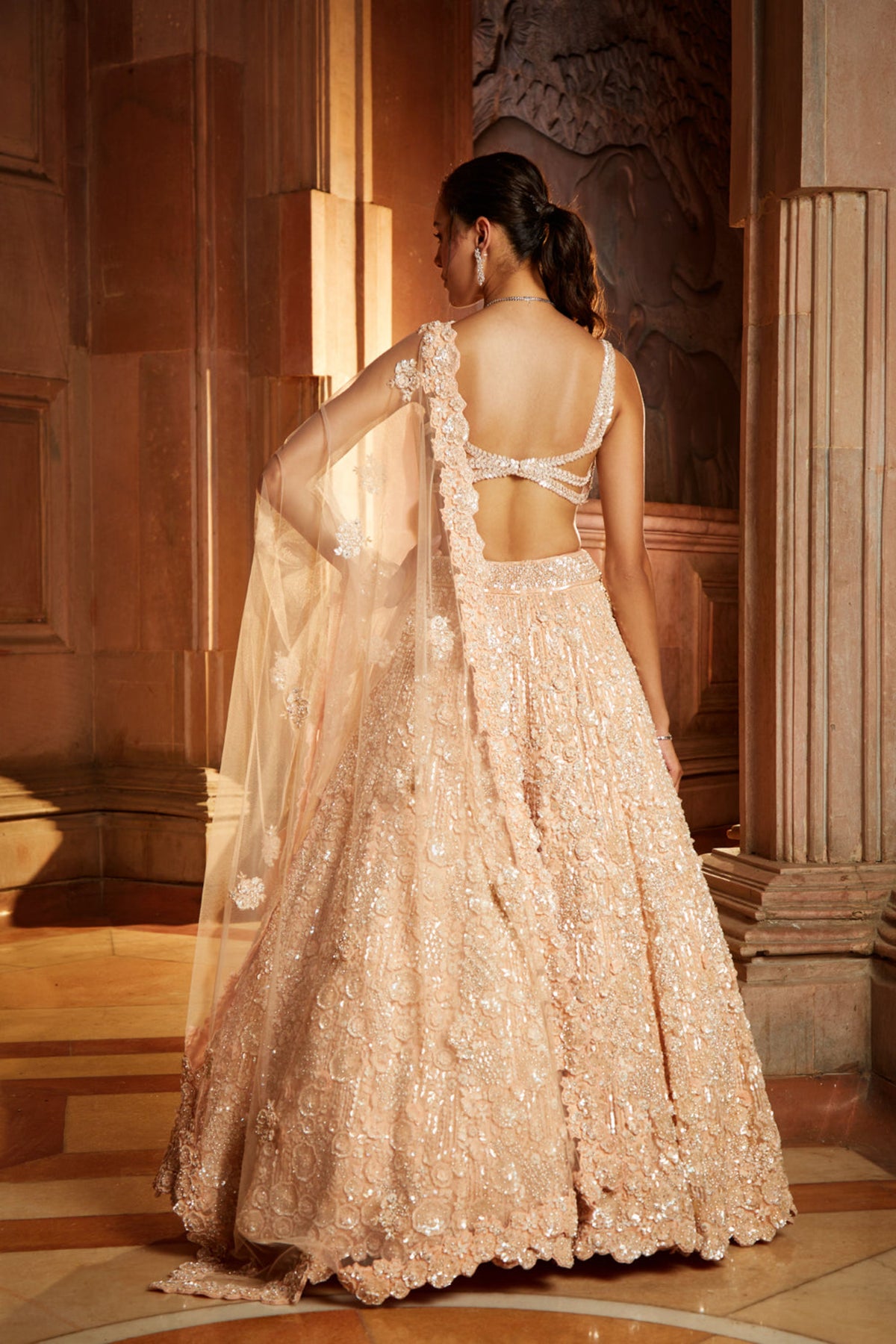 Peach Lehenga Choli Dupatta Set