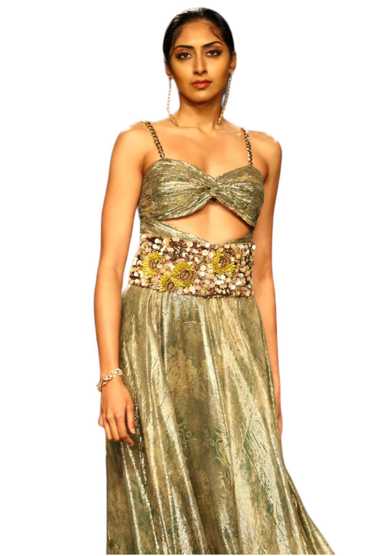 Moss Printed Lurex Ruched Dress