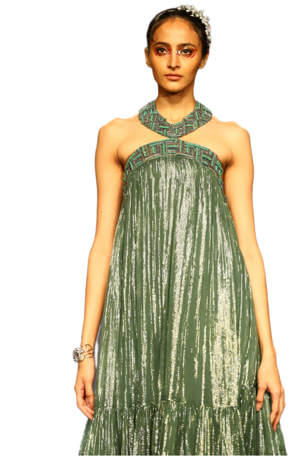 Forest Lurex Tirerd Midi Dress