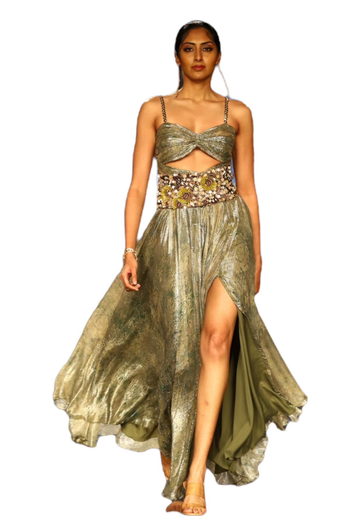 Moss Printed Lurex Ruched Dress