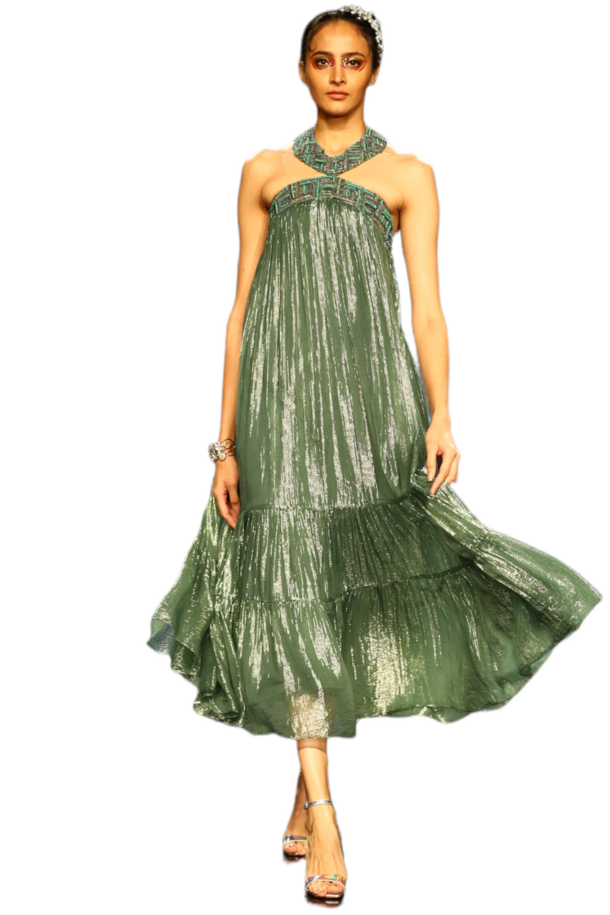 Forest Lurex Tirerd Midi Dress