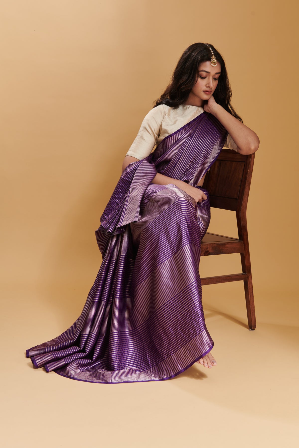 Purple Silken Ripples Silk Satin Saree