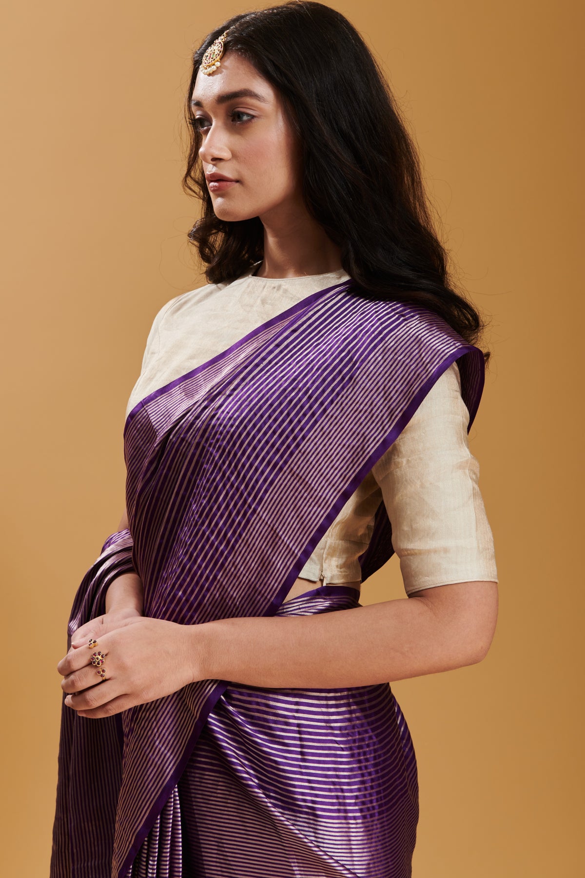 Purple Silken Ripples Silk Satin Saree