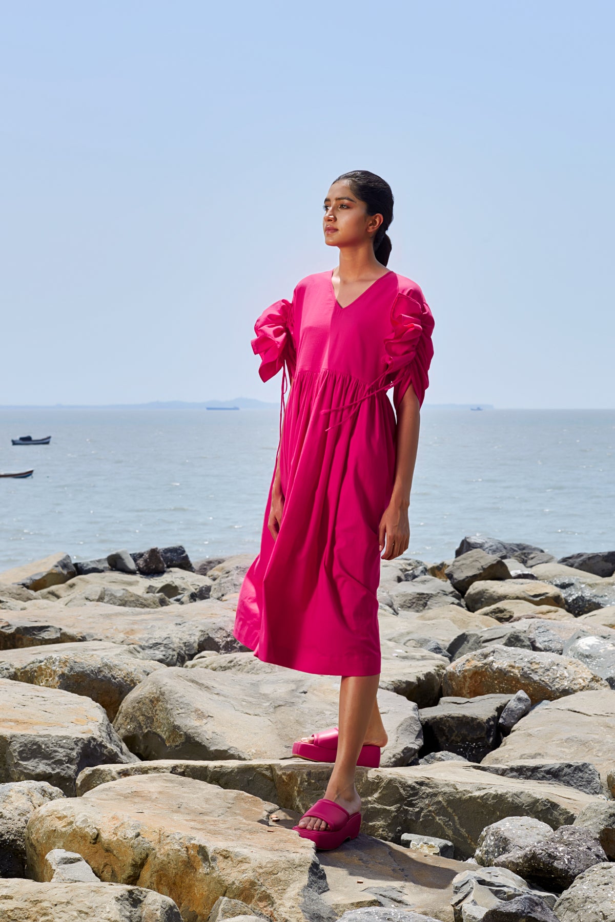 Pink Ruffle Sleeve Dress