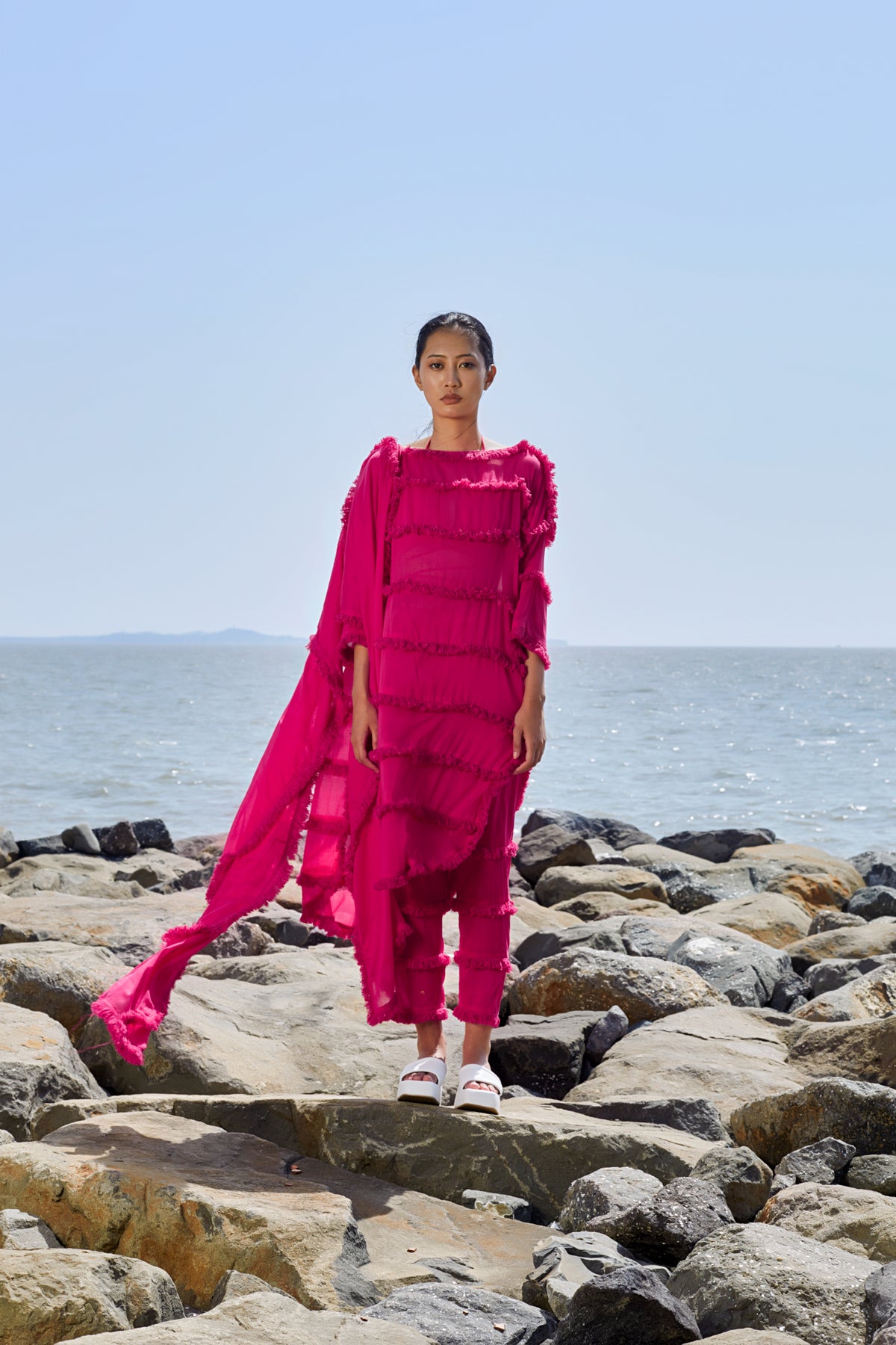 Pink Tassle Tier Tunic Set