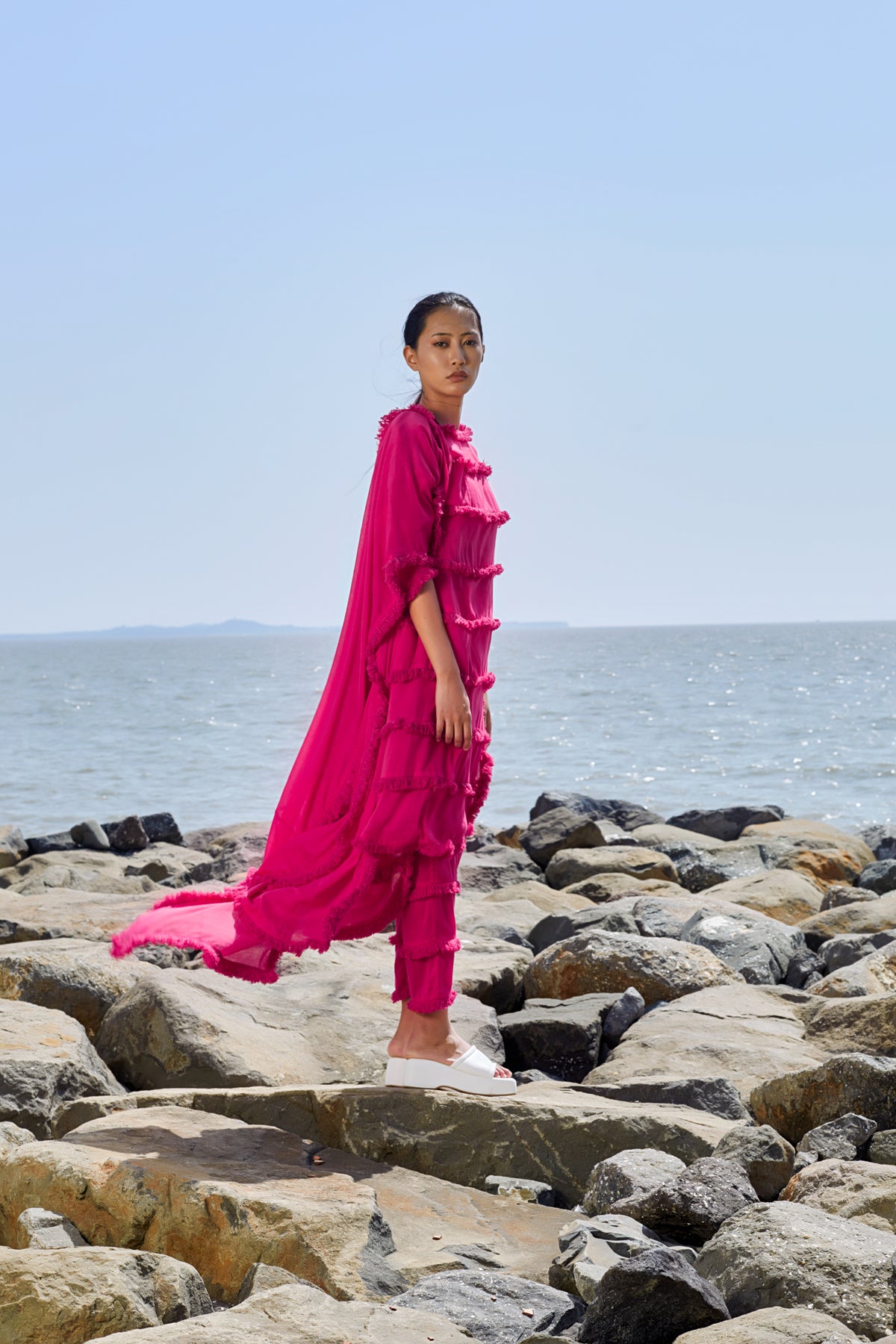Pink Tassle Tier Tunic Set