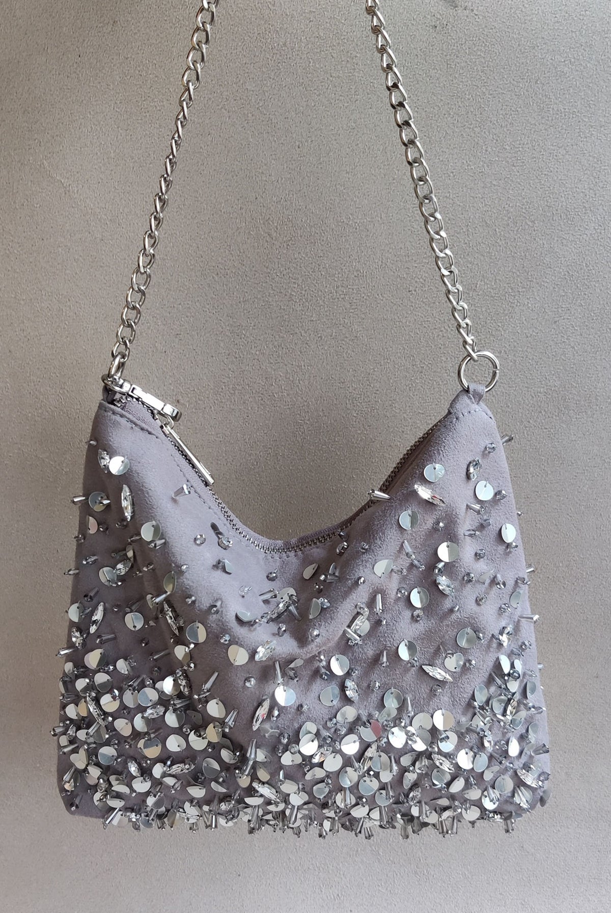 Silver Grey Hobo Potli Cum Shoulder Bag