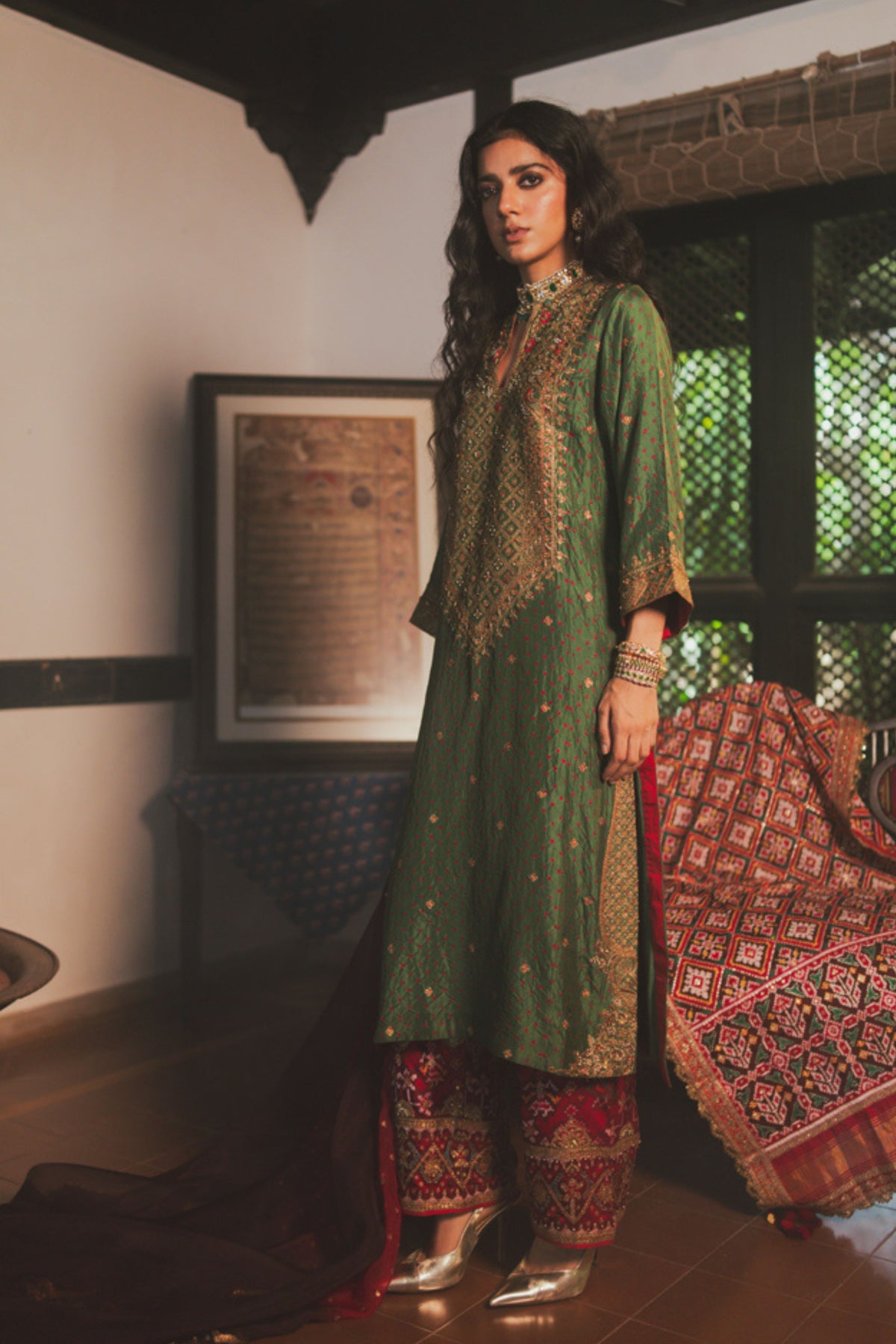 Brown Red Gul Dupatta