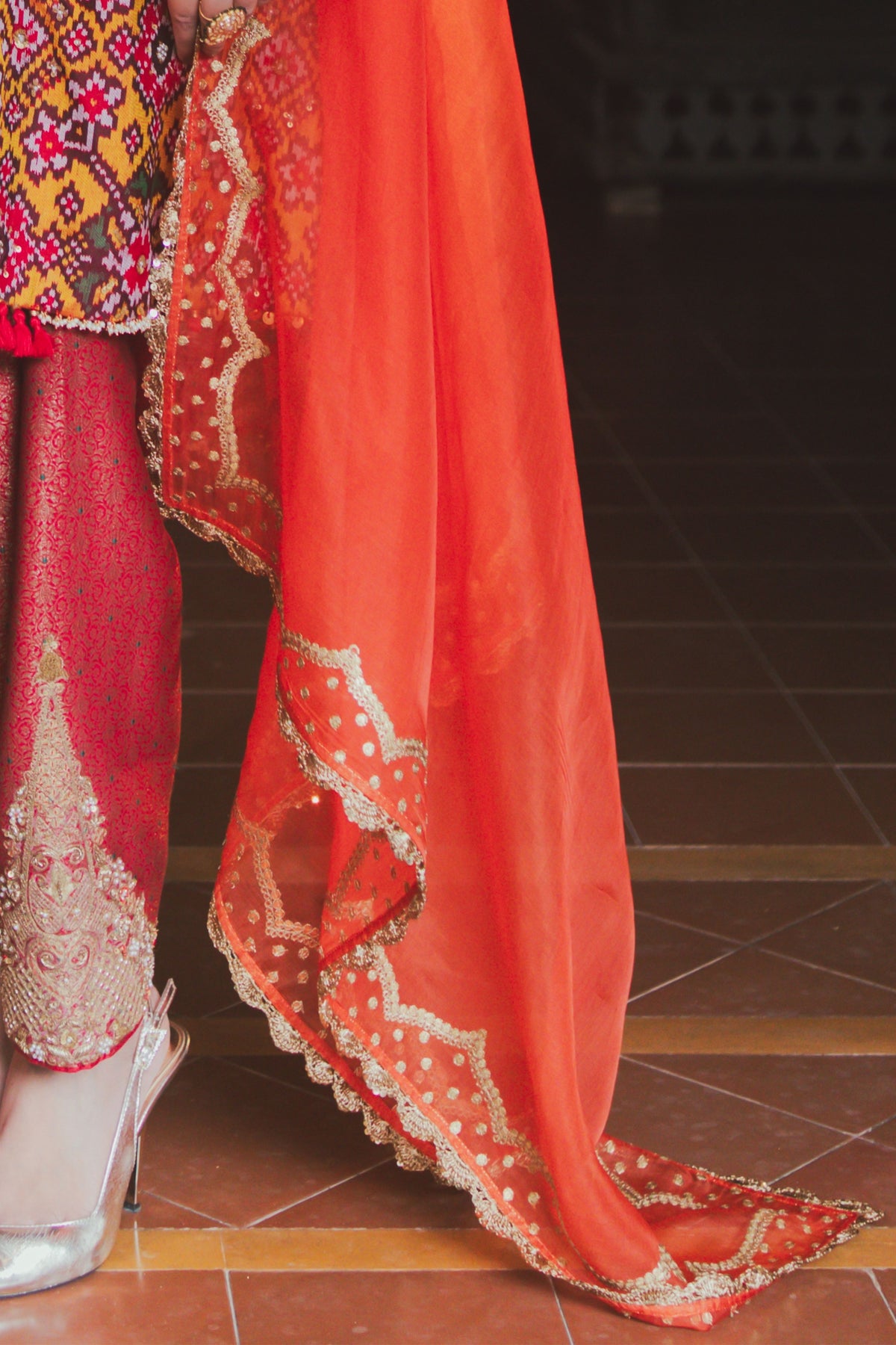 Rust With Red Gul Dupatta