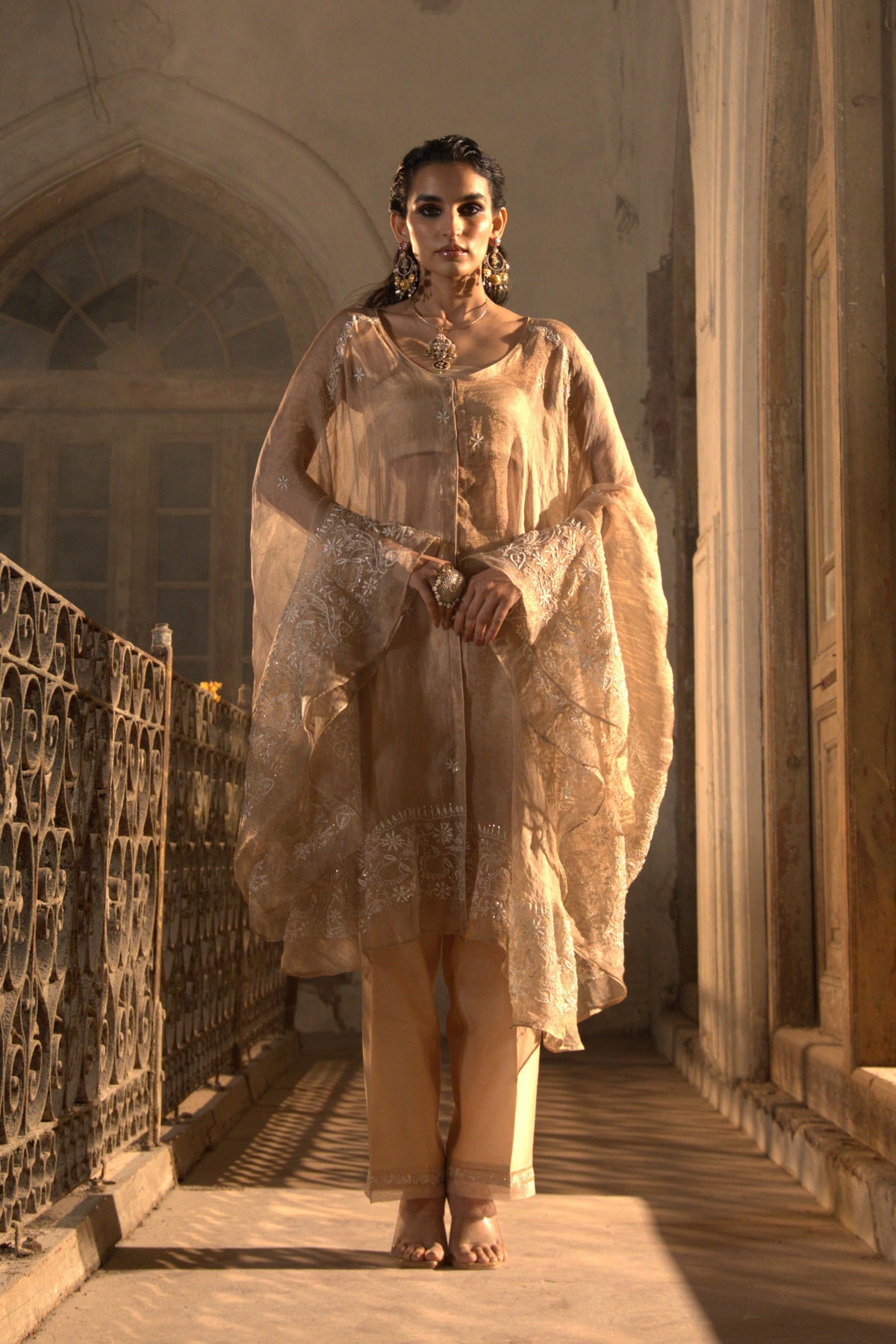 Gold Tissue Cape Set