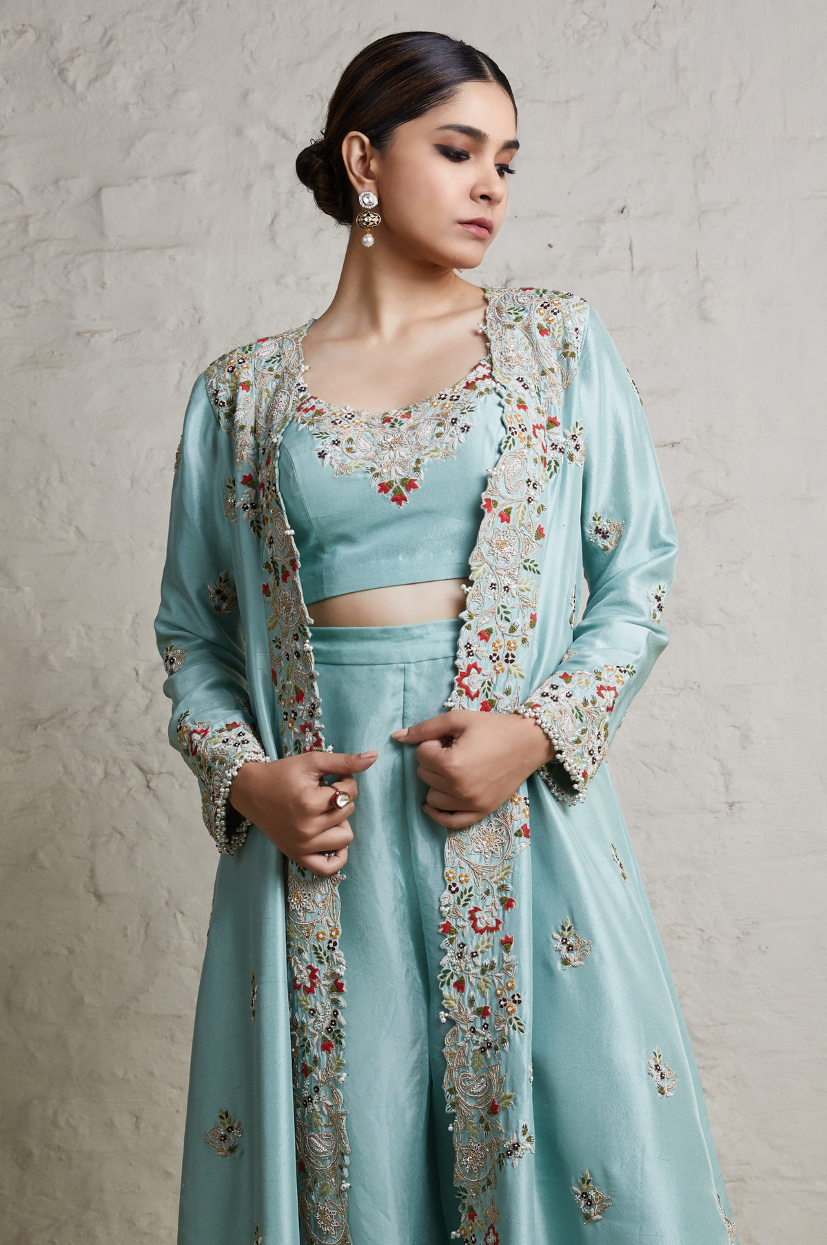 Silk Blouse With Silk Jakcet and Organza Sharara