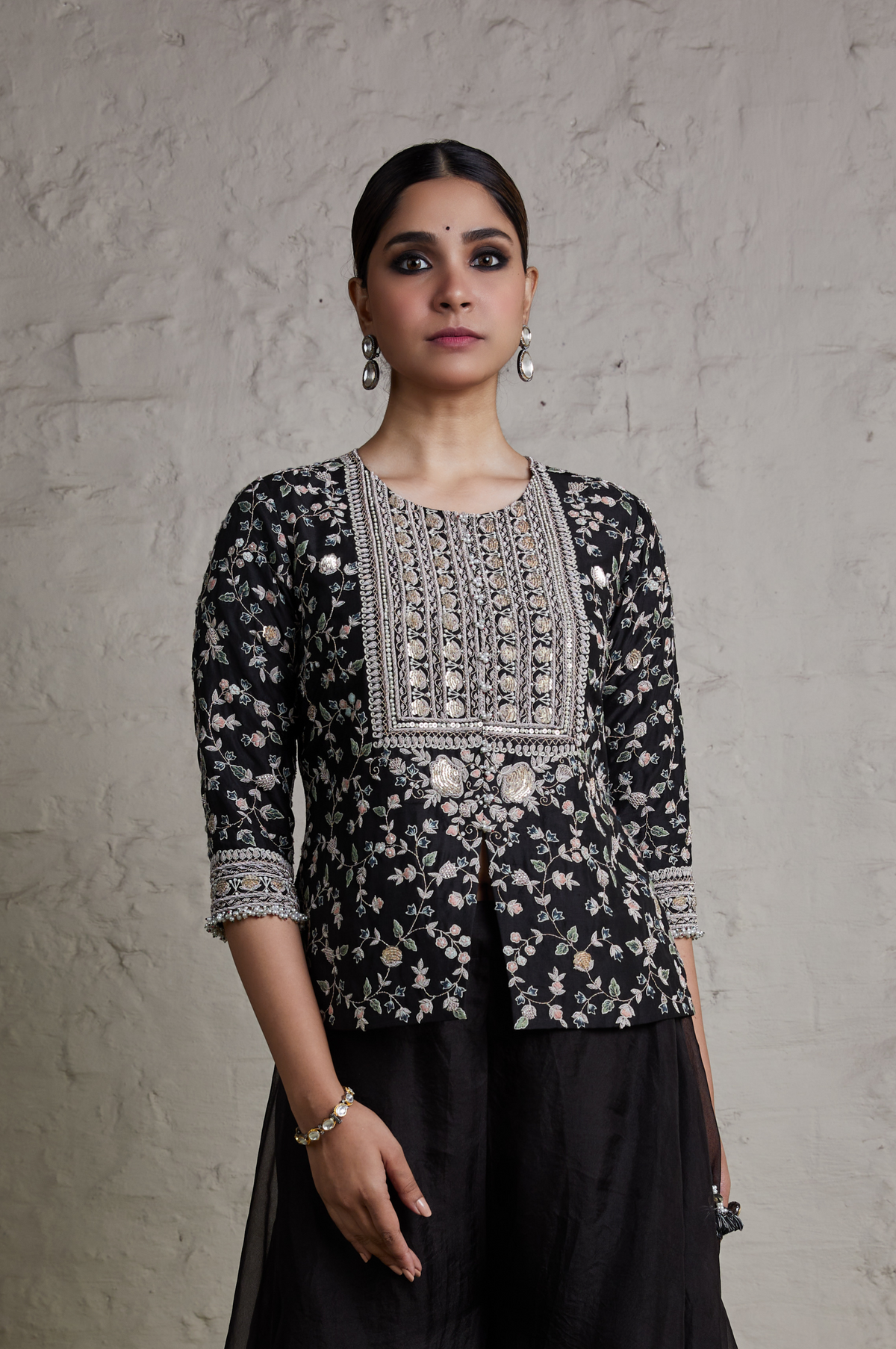 Silk Blouse With Organza Sharara