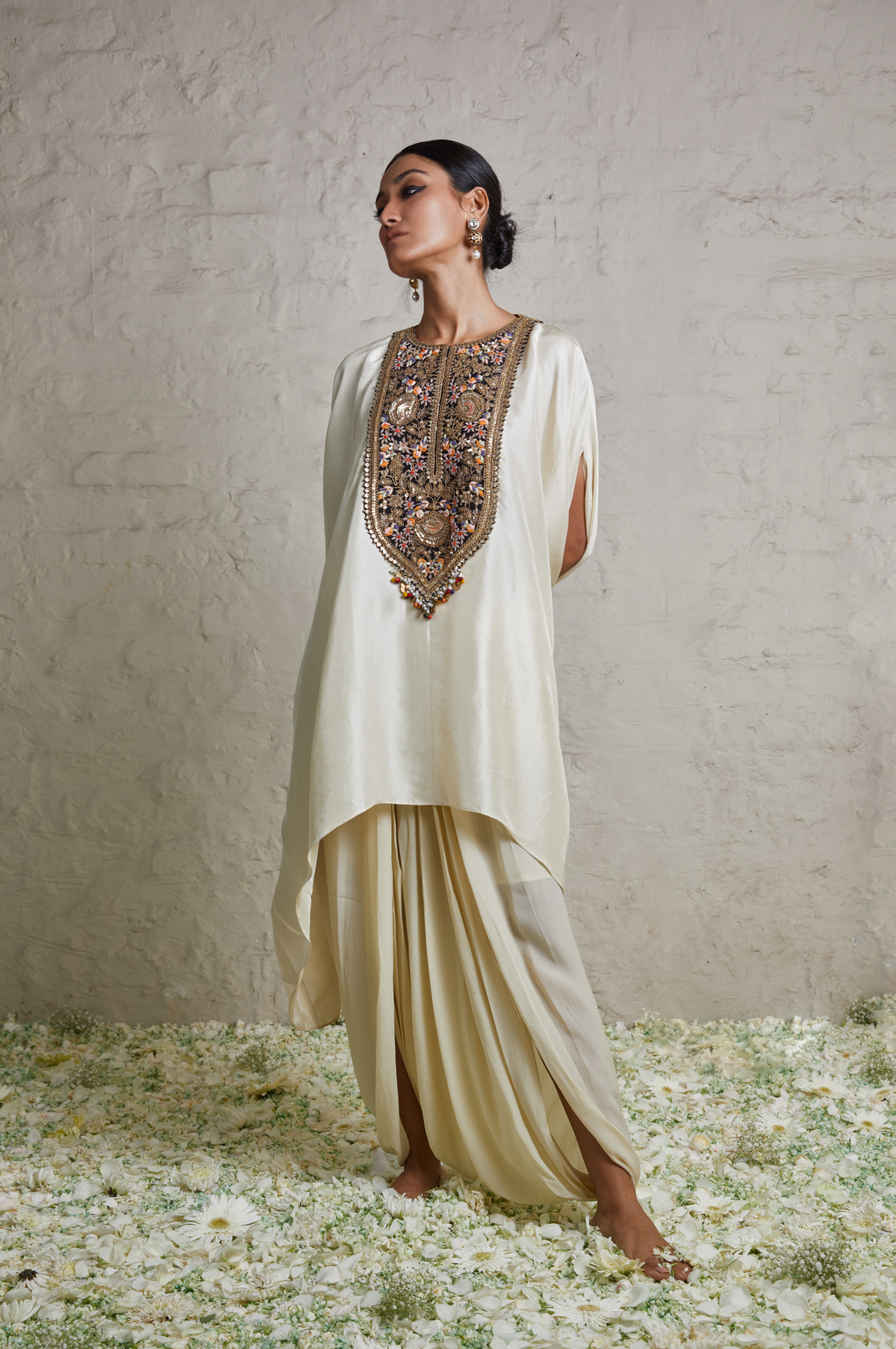 Silk Kaftaan With Crepe Dhoti