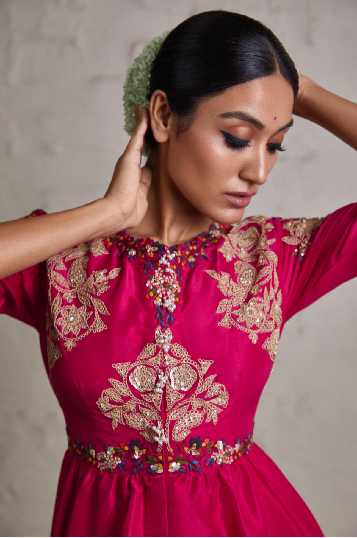 Silk Peplum Top With Crepe Dhoti