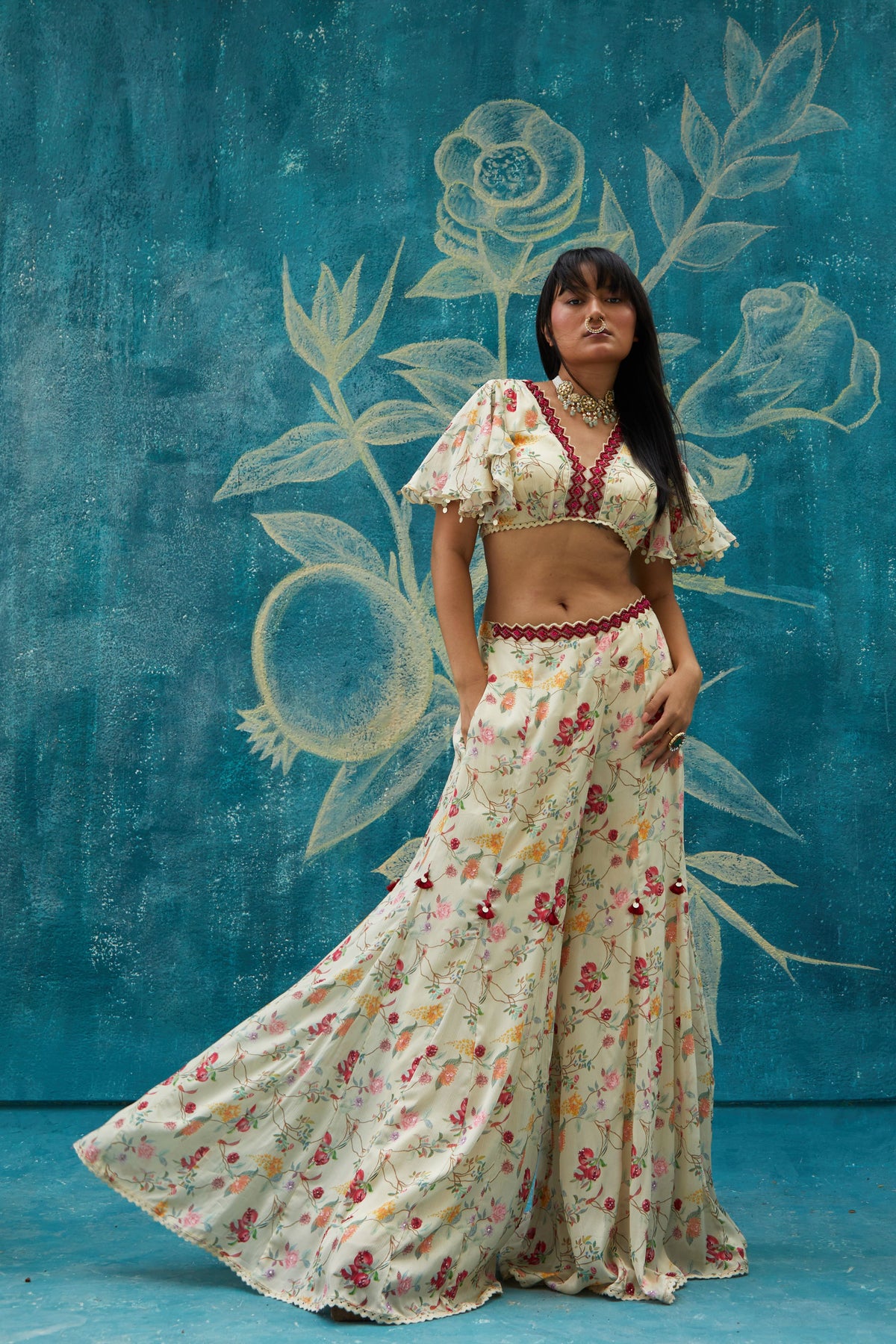 Printed Co-ordinated set in beige