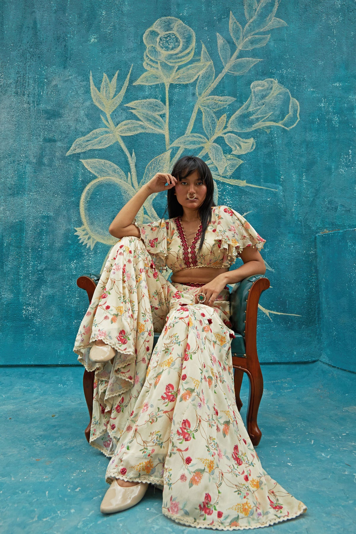 Printed Co-ordinated set in beige
