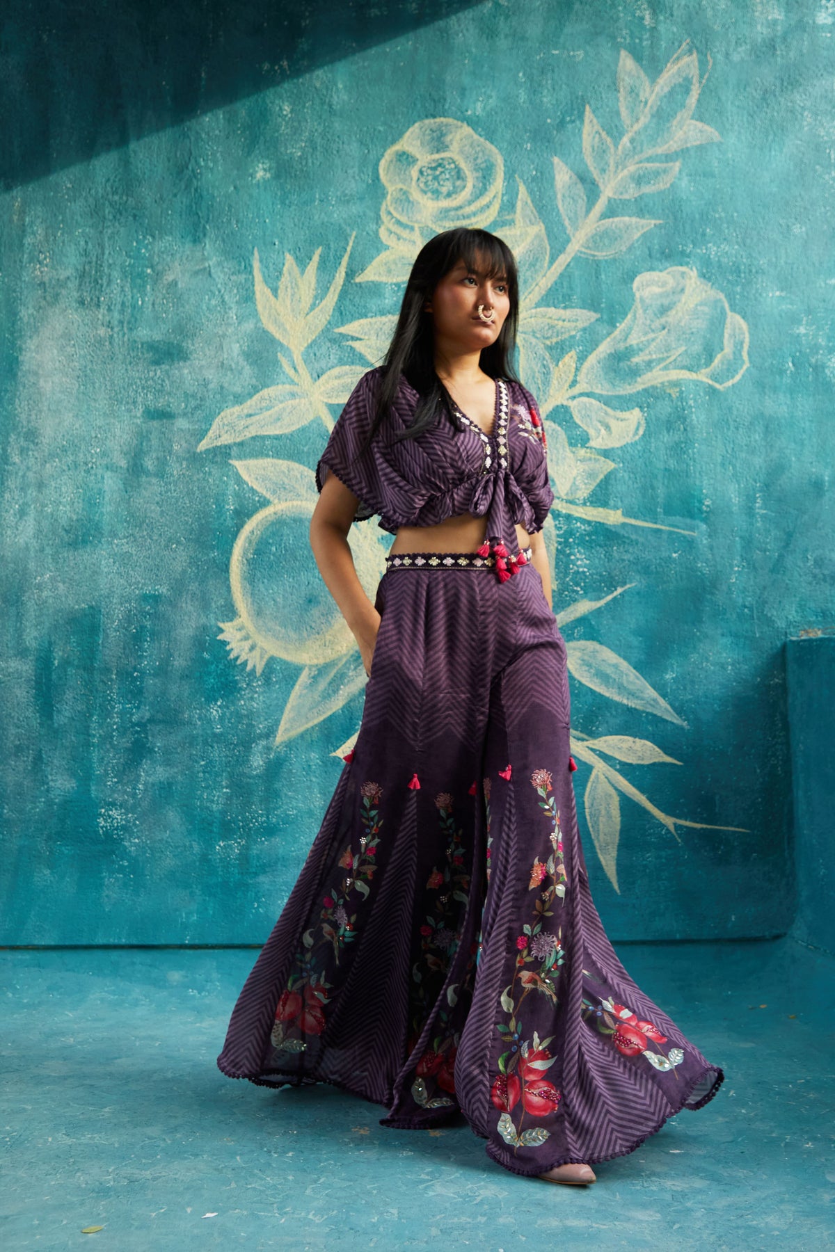 Printed Co-ordinated set in wine