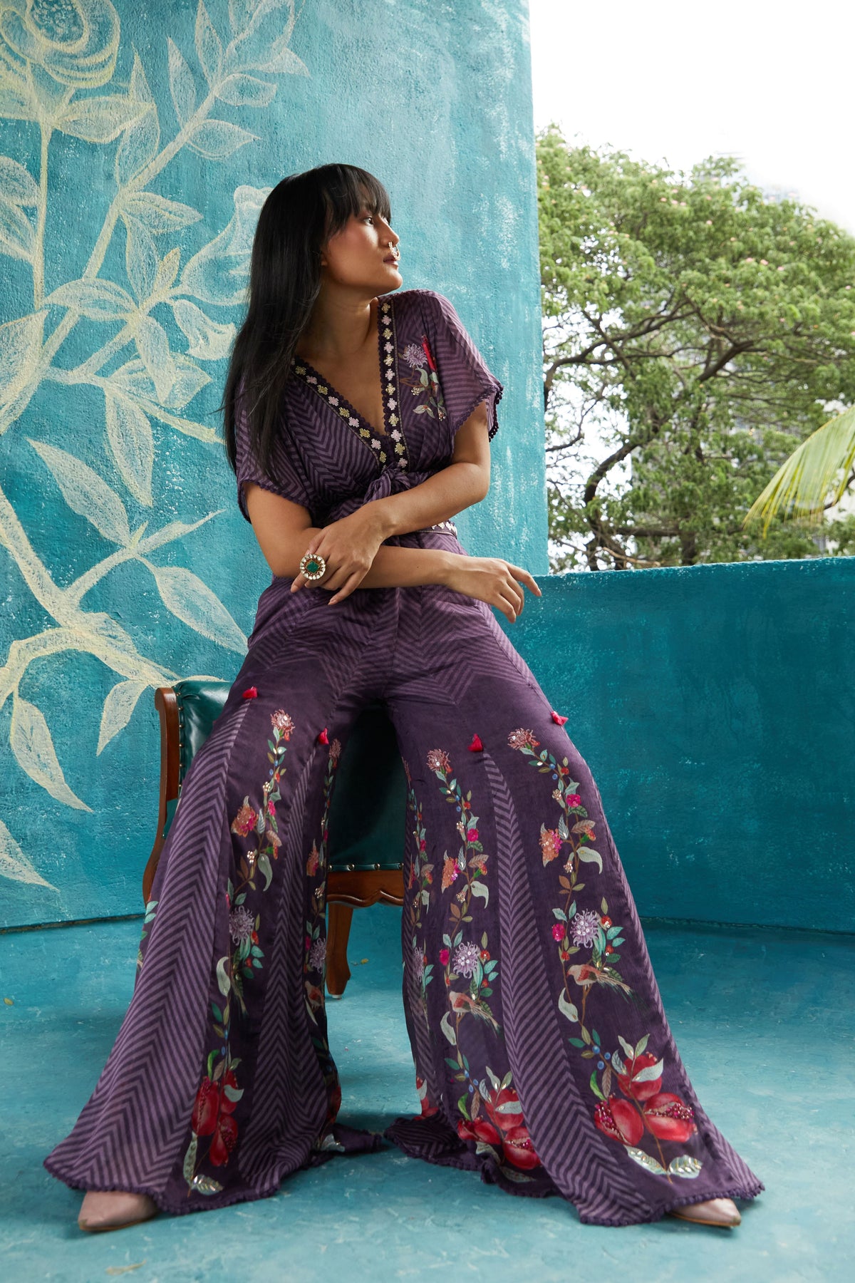 Printed Co-ordinated set in wine