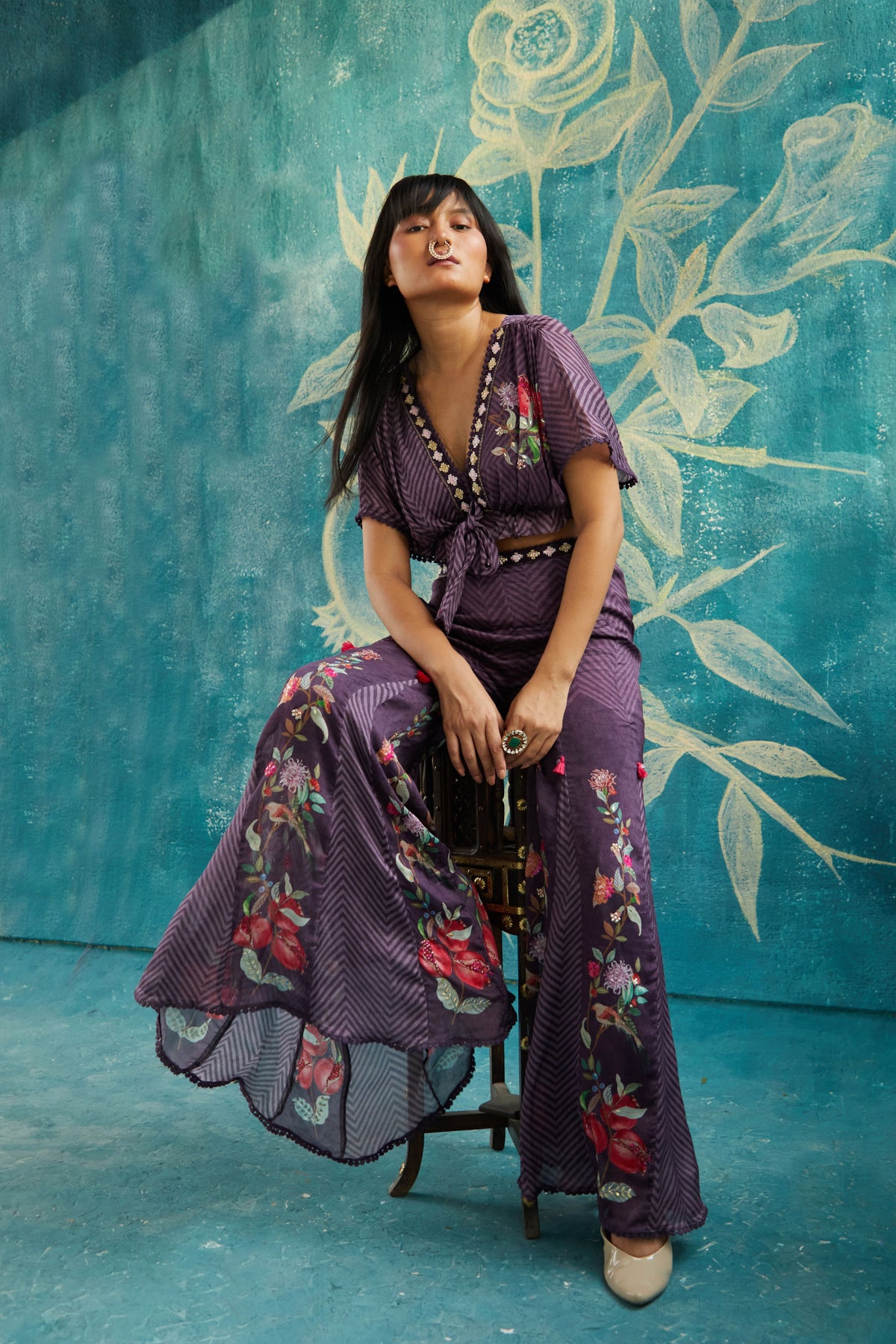 Printed Co-ordinated set in wine