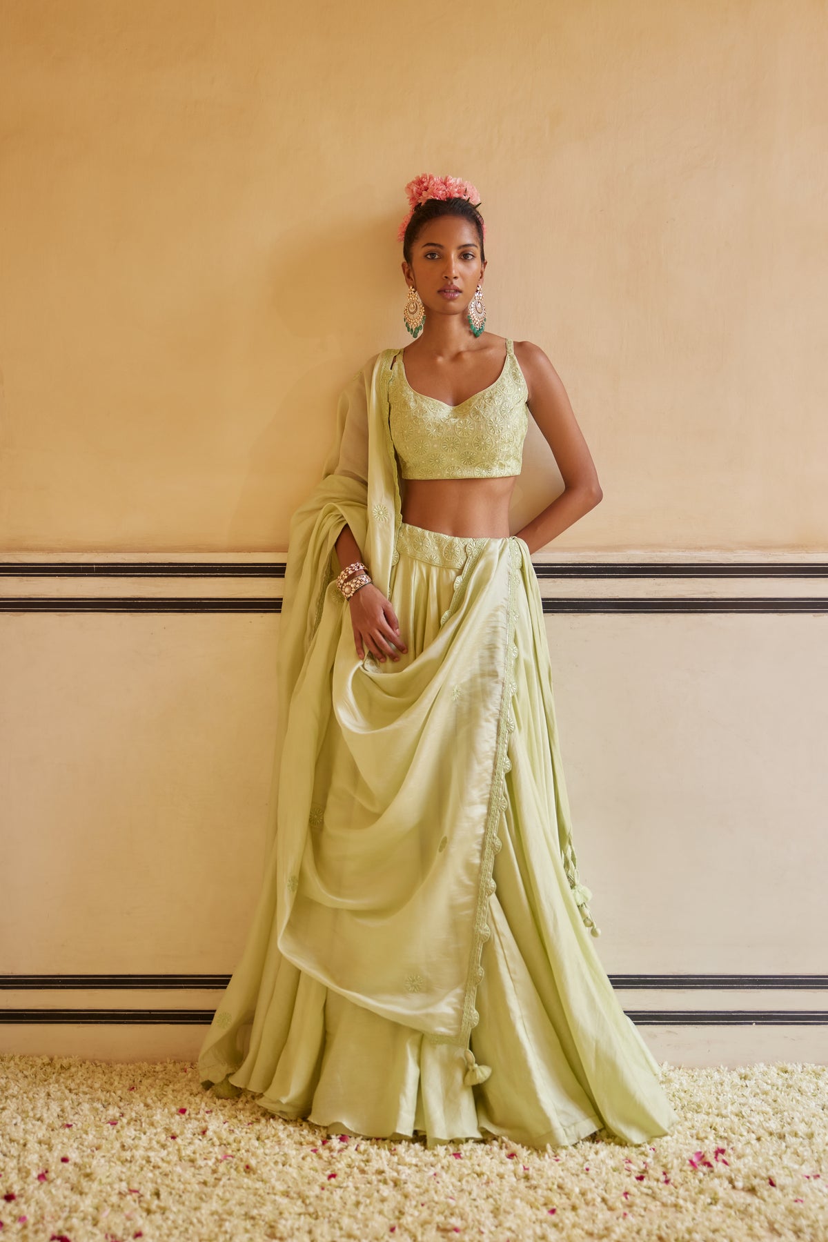 Mint Lehenga Paired With Blouse &amp; Dupatta