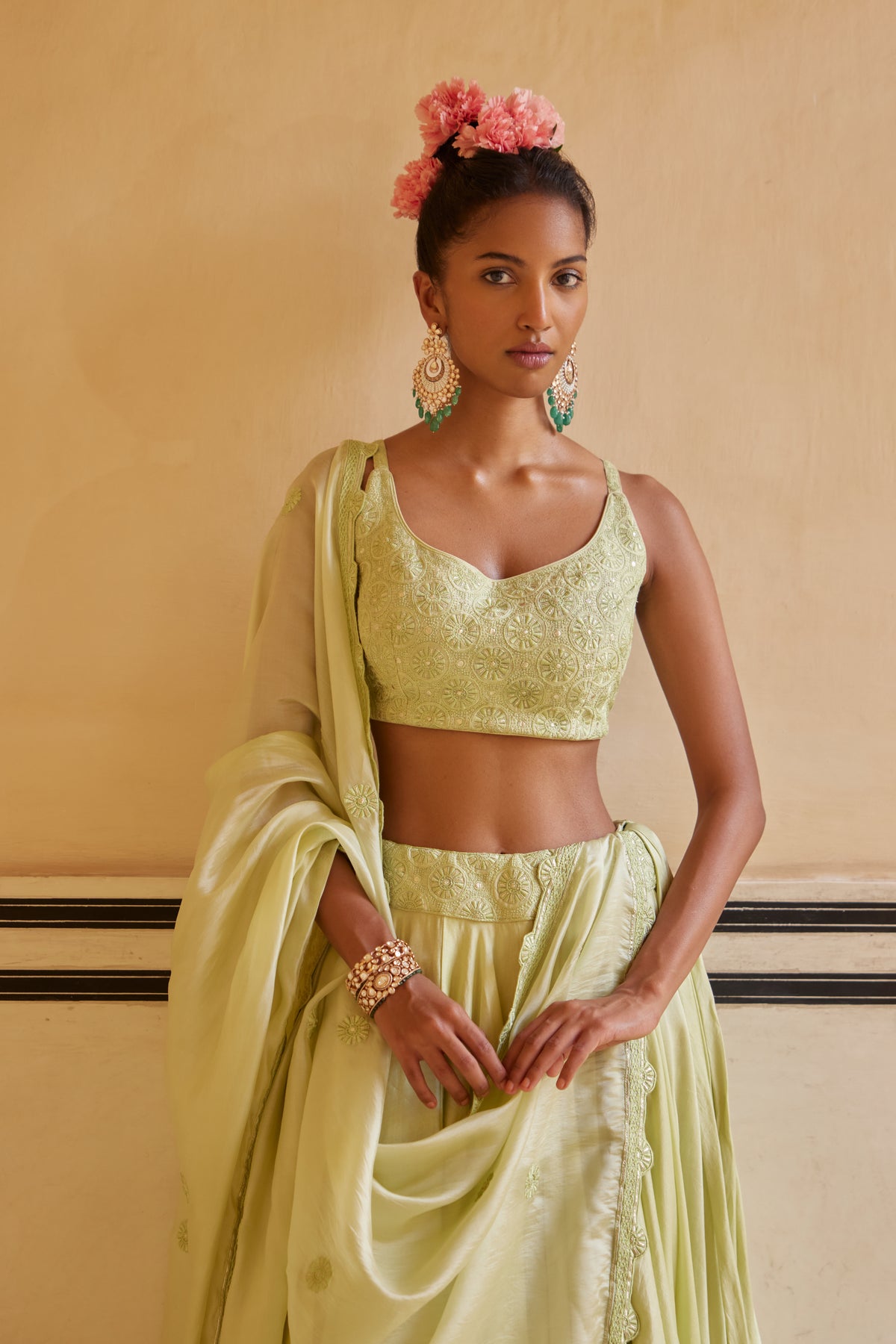 Mint Lehenga Paired With Blouse &amp; Dupatta