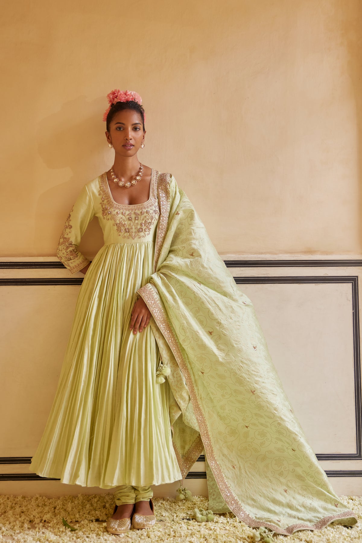 Mint Anarkali Paired With Dupatta &amp; Churidar