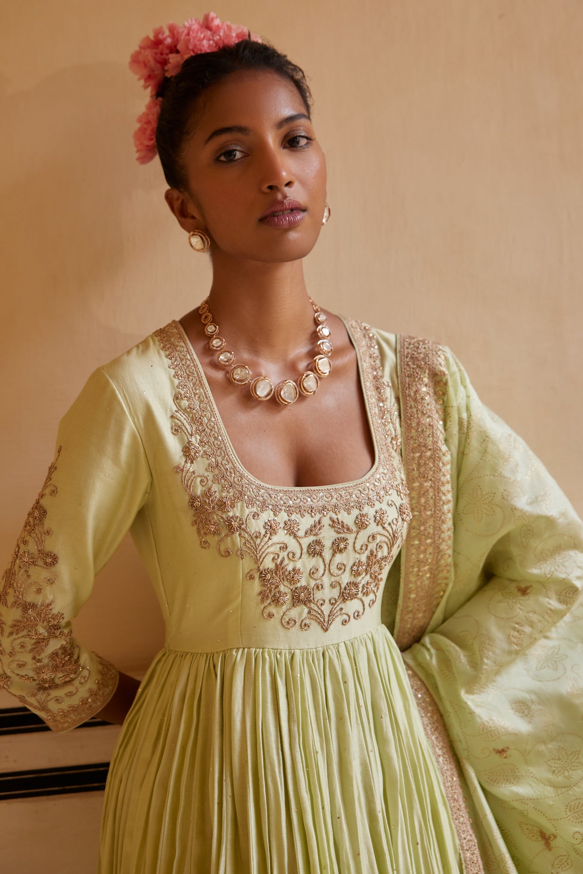 Mint Anarkali Paired With Dupatta &amp; Churidar