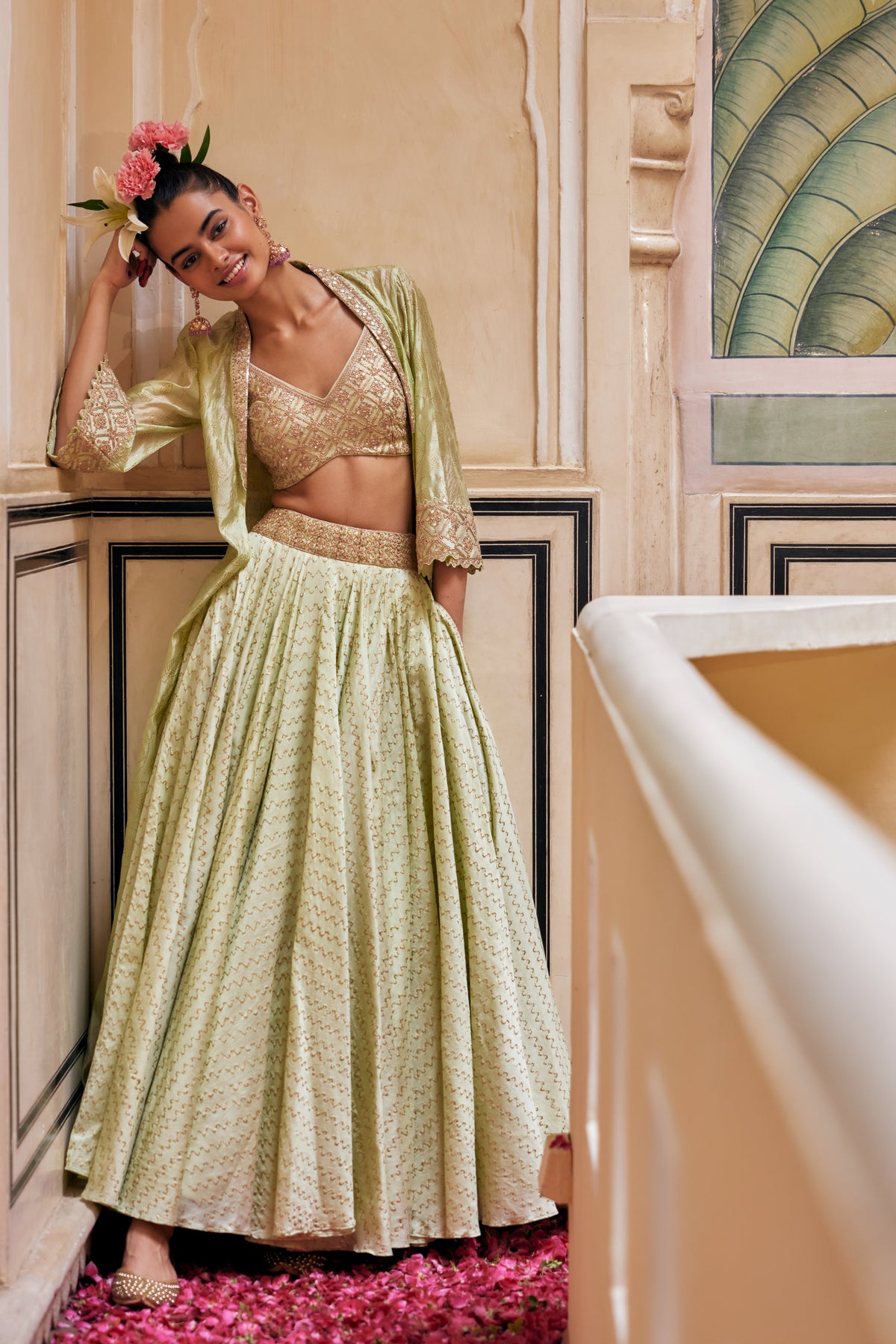 Mint Skirt &amp; Blouse Paired With Cape