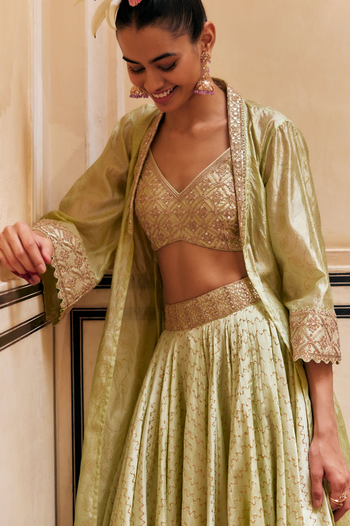 Mint Skirt &amp; Blouse Paired With Cape