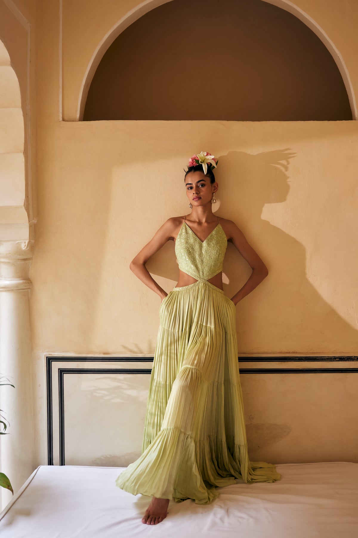 Mint Resham Work Tiered Dress