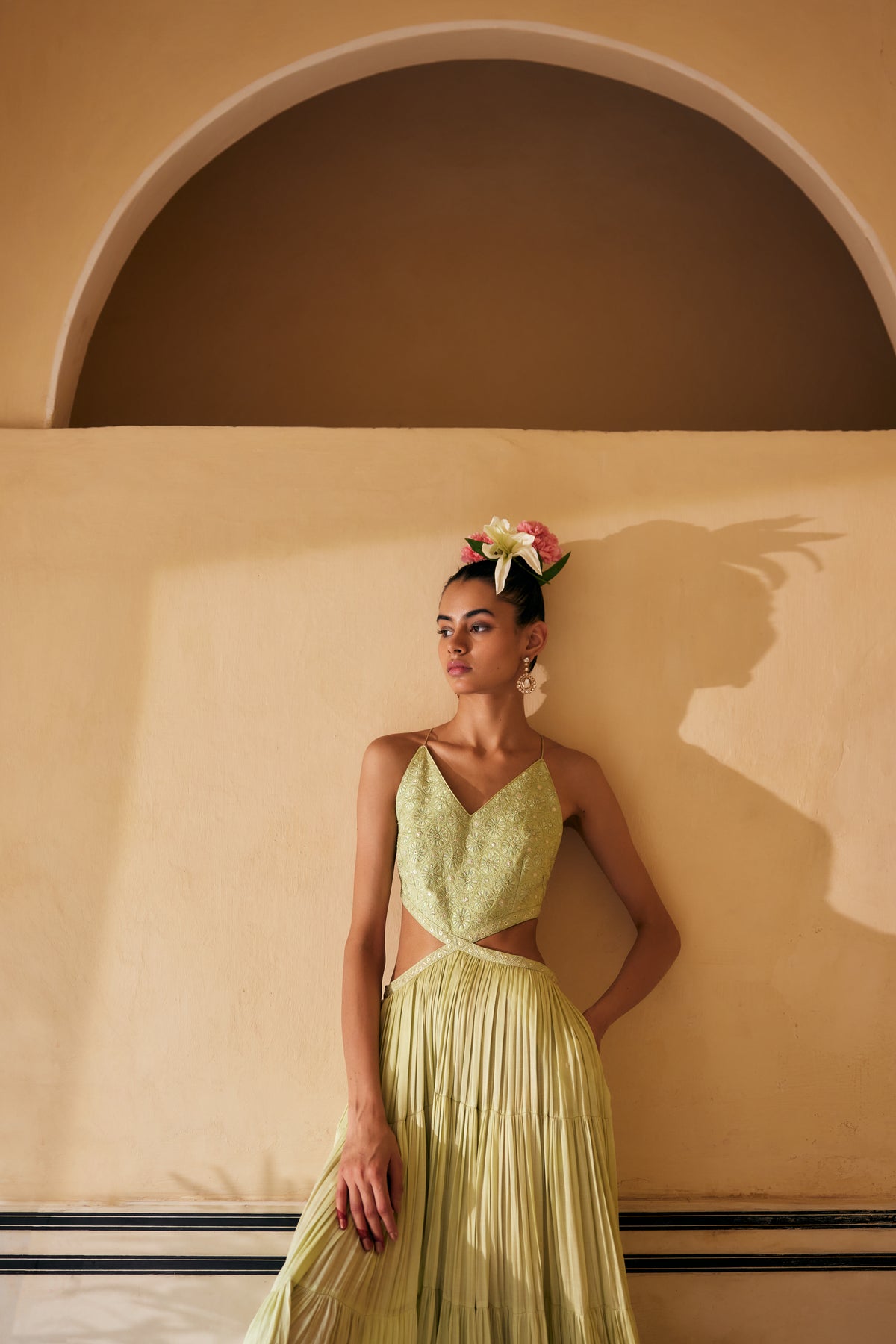 Mint Resham Work Tiered Dress