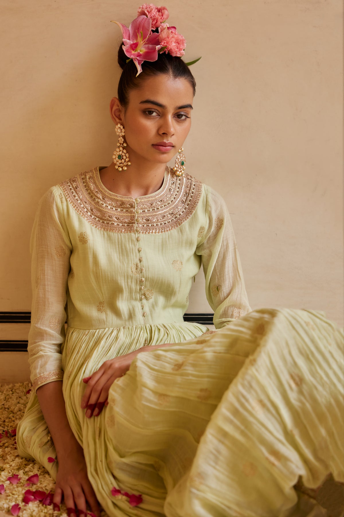 Mint Anarkali Paired With Dupatta &amp; Churidar